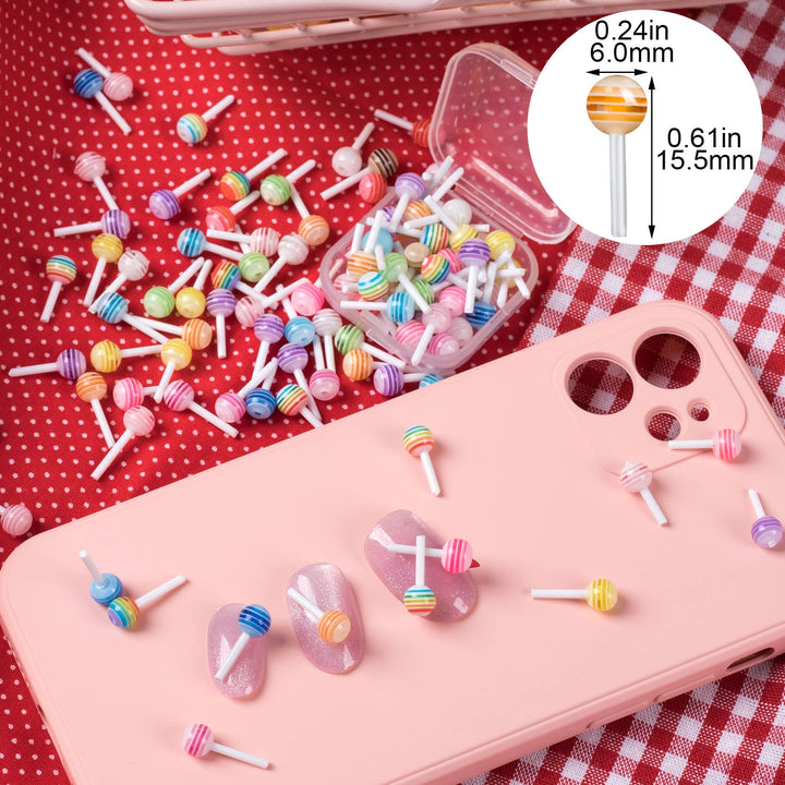 PAGOW Mix Colors Cute 3D Lollipop Candy Mini Nail Art Decorations DIY Nail Accessories charm Cartoon Manicure Supplies valentine sweet love (100)
