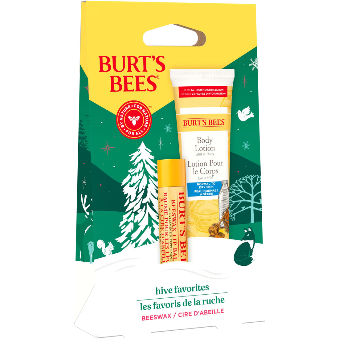 Burt's Bees Hive Favorites Beeswax Holiday Gift Set, Beeswax Lip Balm and Travel Size Body Lotion with Milk and Honey