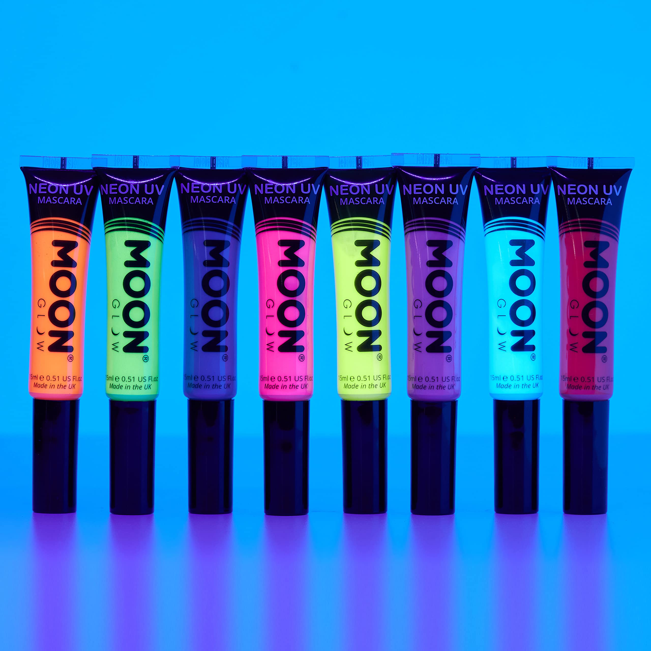 Moon Glow - Blacklight Neon Mascara 0.51ozSet of 8 colors– Glows brightly under Blacklights/UV Lighting!