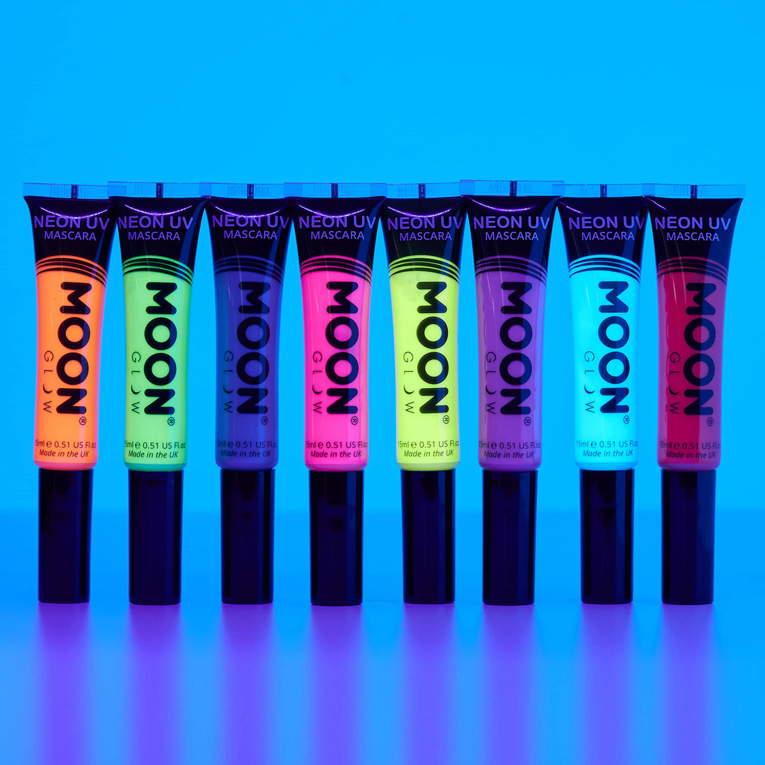 Moon Glow - Blacklight Neon Mascara 0.51ozSet of 8 colors– Glows brightly under Blacklights/UV Lighting!