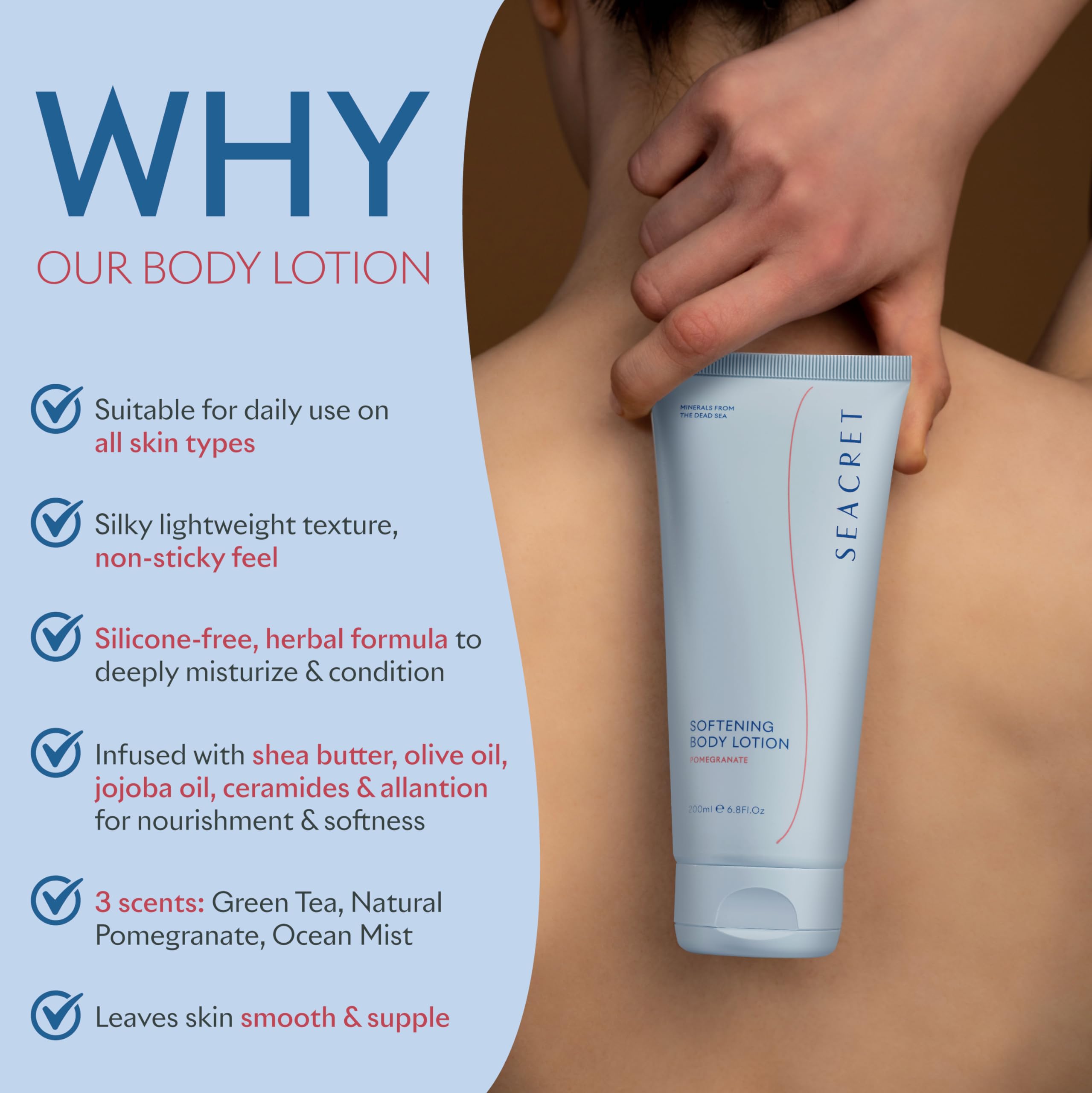 SEACRET Minerals From The Dead Sea, Body Lotion, 6.8 FL.OZ (Pomegranate)