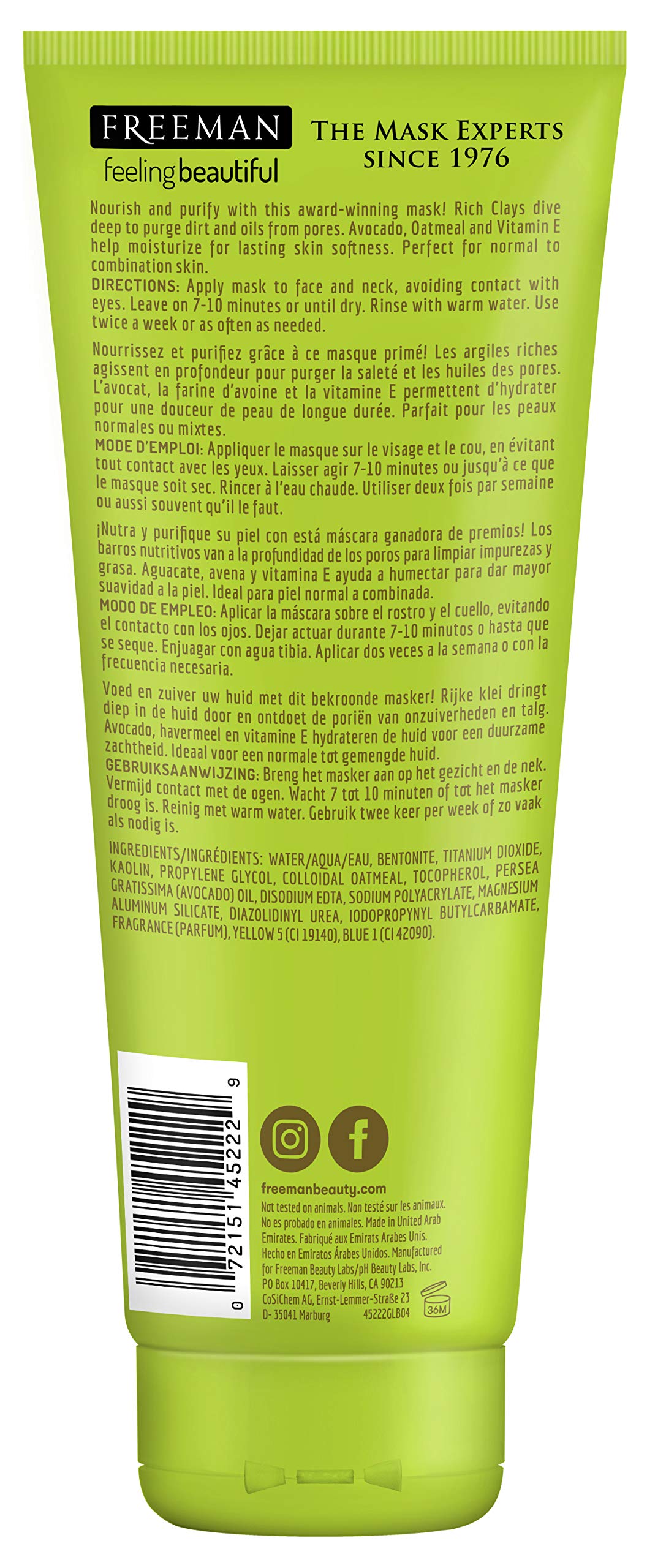 Freeman Freeman Facial Clay Mask Feeling Beautiful Avocado & Oatmeal 6Oz(Pack Of 2)