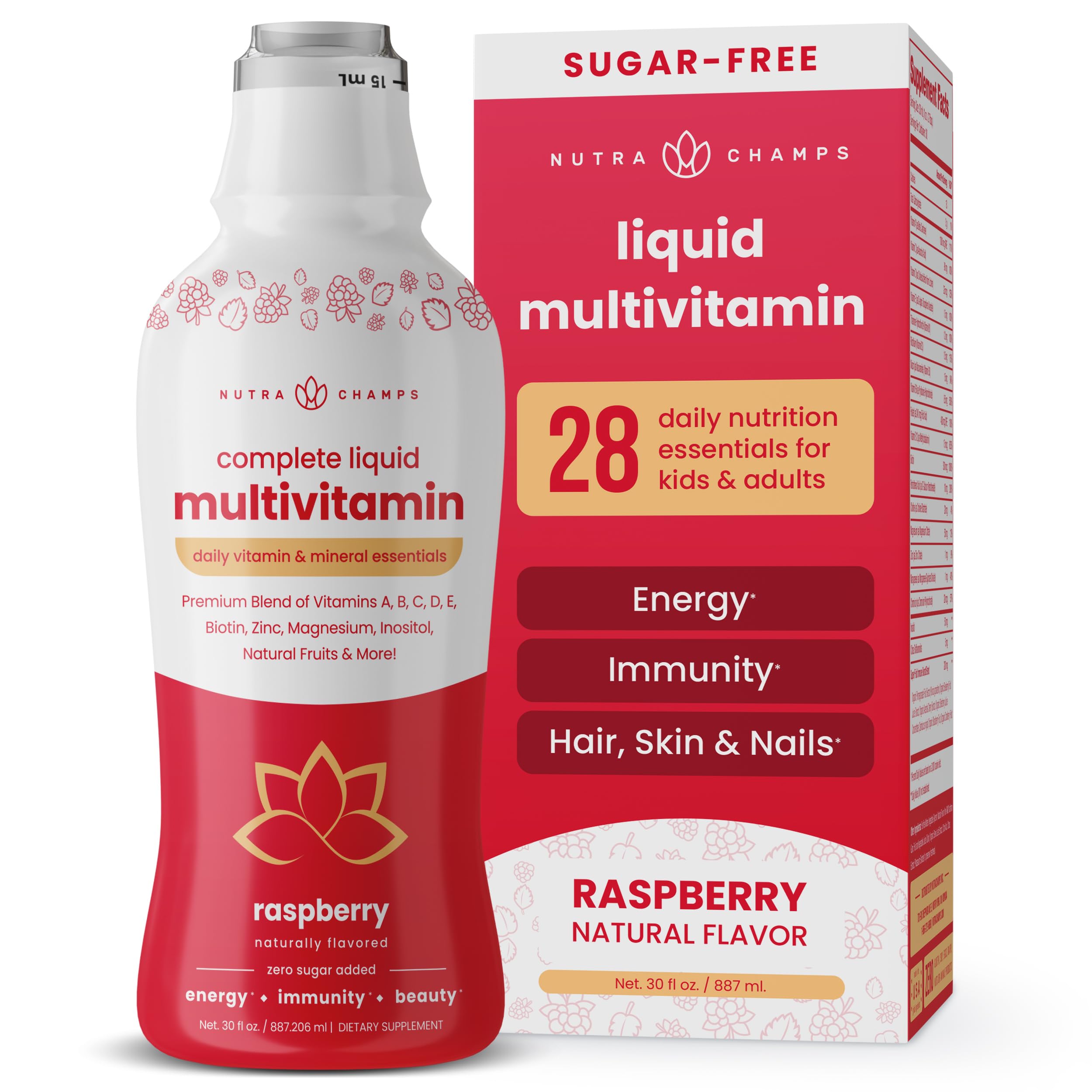 NutraChamps Complete Liquid Multivitamins | No Added Sugar | Liquid Vitamins for Women, Men & Kids | Vegan Liquid Vitamin Multimineral Supplement | Energy, Immunity & Beauty
