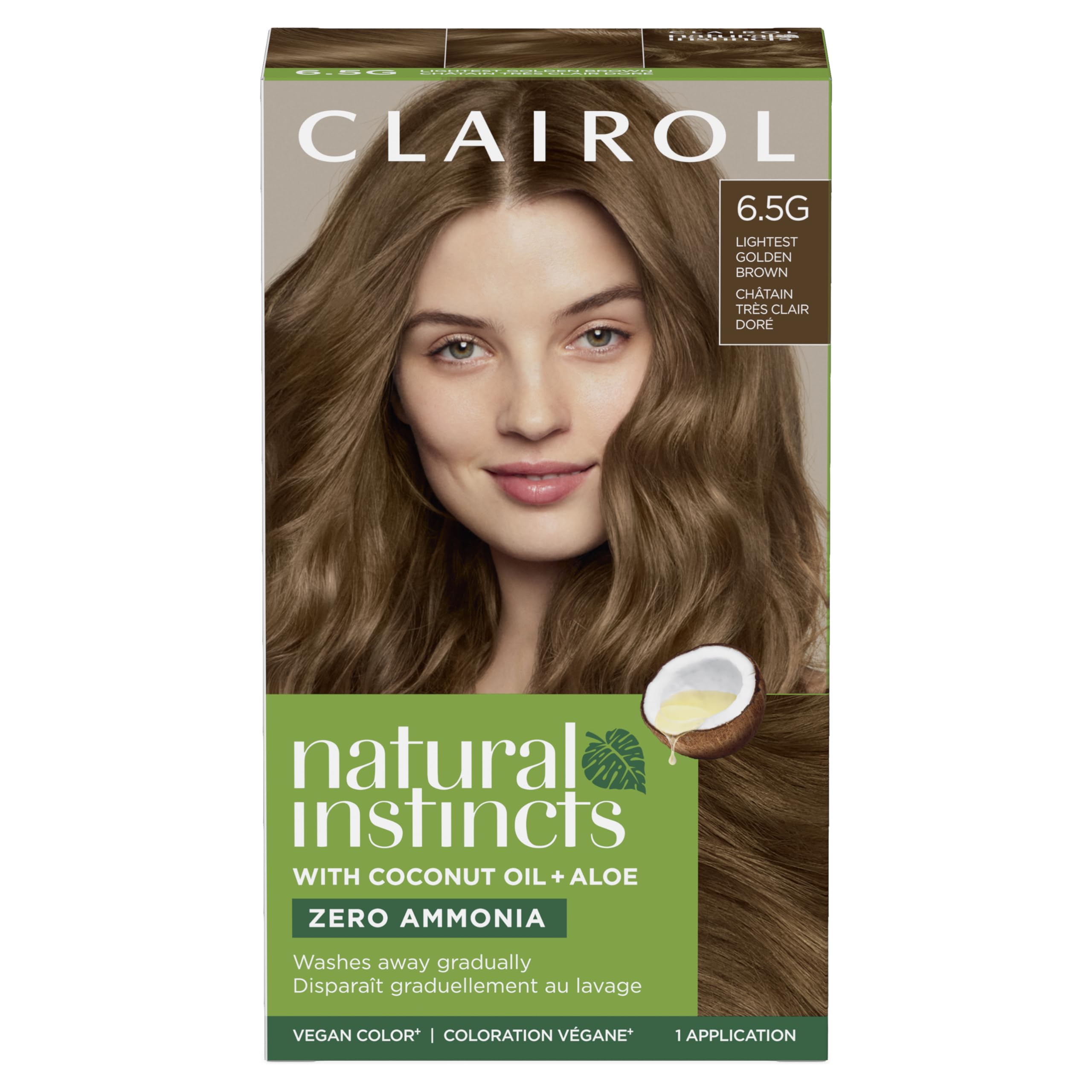 Clairol Natural Instincts Semi-Permanent Hair Dye, 6.5G Lightest Golden Brown Hair Color, 1 Count