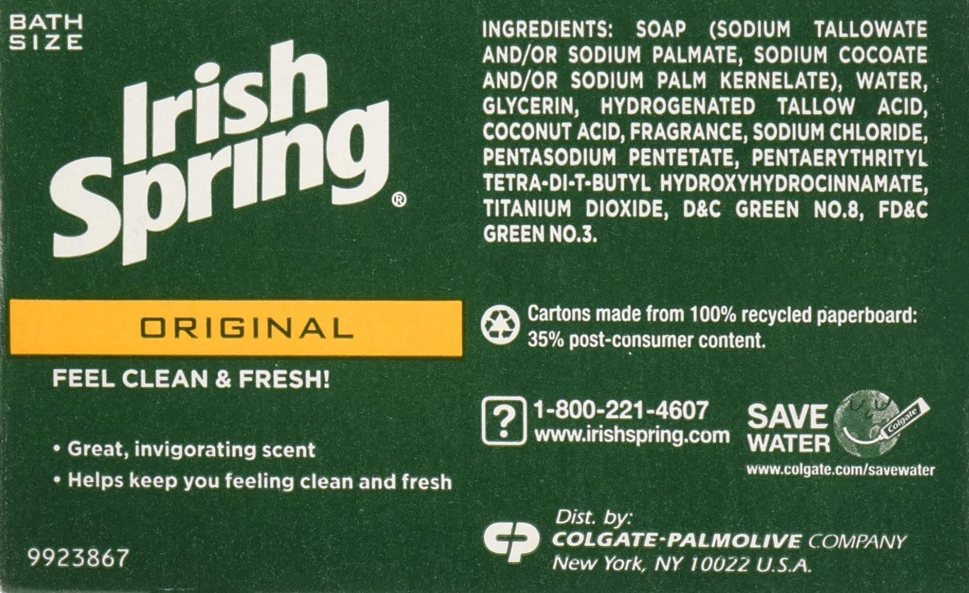 Irish Spring Original Deodrant Soap Unisex Soap, 3.75 Oz Bars, 8-Count
