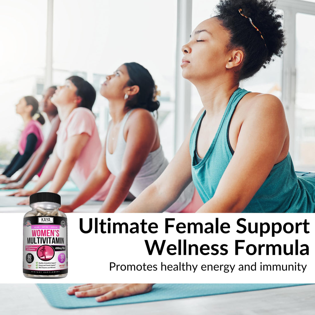 Kaya Naturals Women's Multivitamin, Overall Healthy Antioxidant, and Immune Support, Vitamins A, D, C, E, Biotin, Folic Acid, & Multi-Mineral, Energy & Metabolism Vitamin Supplement 60 Count