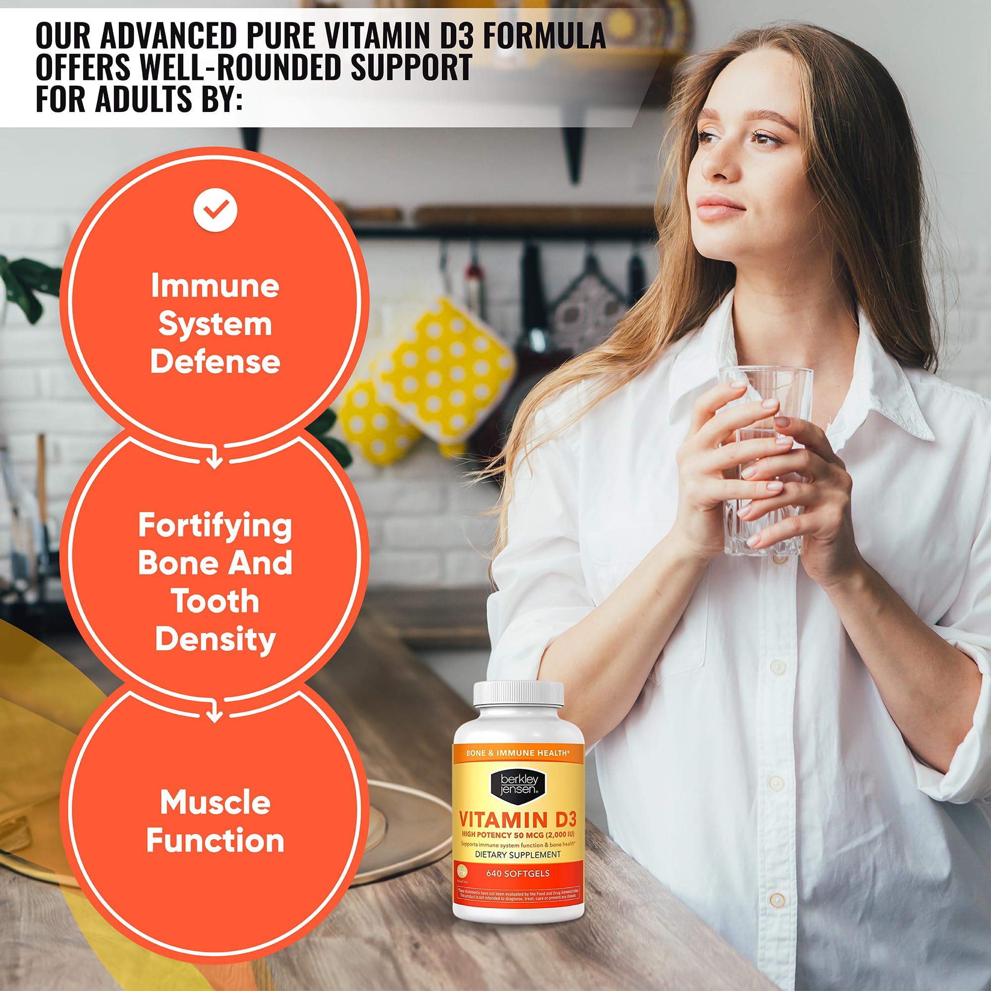 berkley jensen High Potency Vitamin D3 2000IU (50 mcg) (640 Softgels), Dietary Supplement for Teeth, Muscle, Immune Function, and Bone Health, for Men and Women, Made in USA, 640 Day Supply