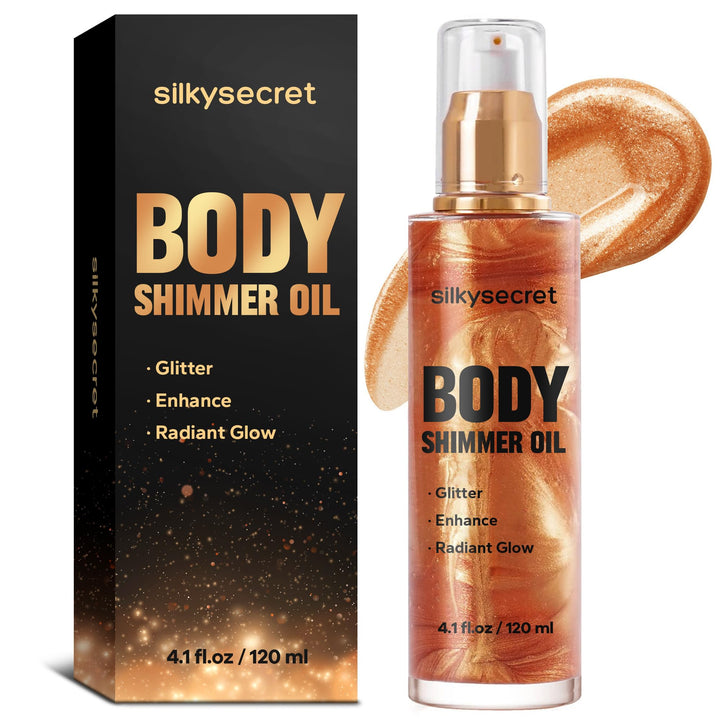 Body Shimmer Oil (4.1 Fl Oz), Long-Lasting Moisturizing, Glitter Glow Oil for Radiant Glow, Face & Body Makeup, Glistening Bronze