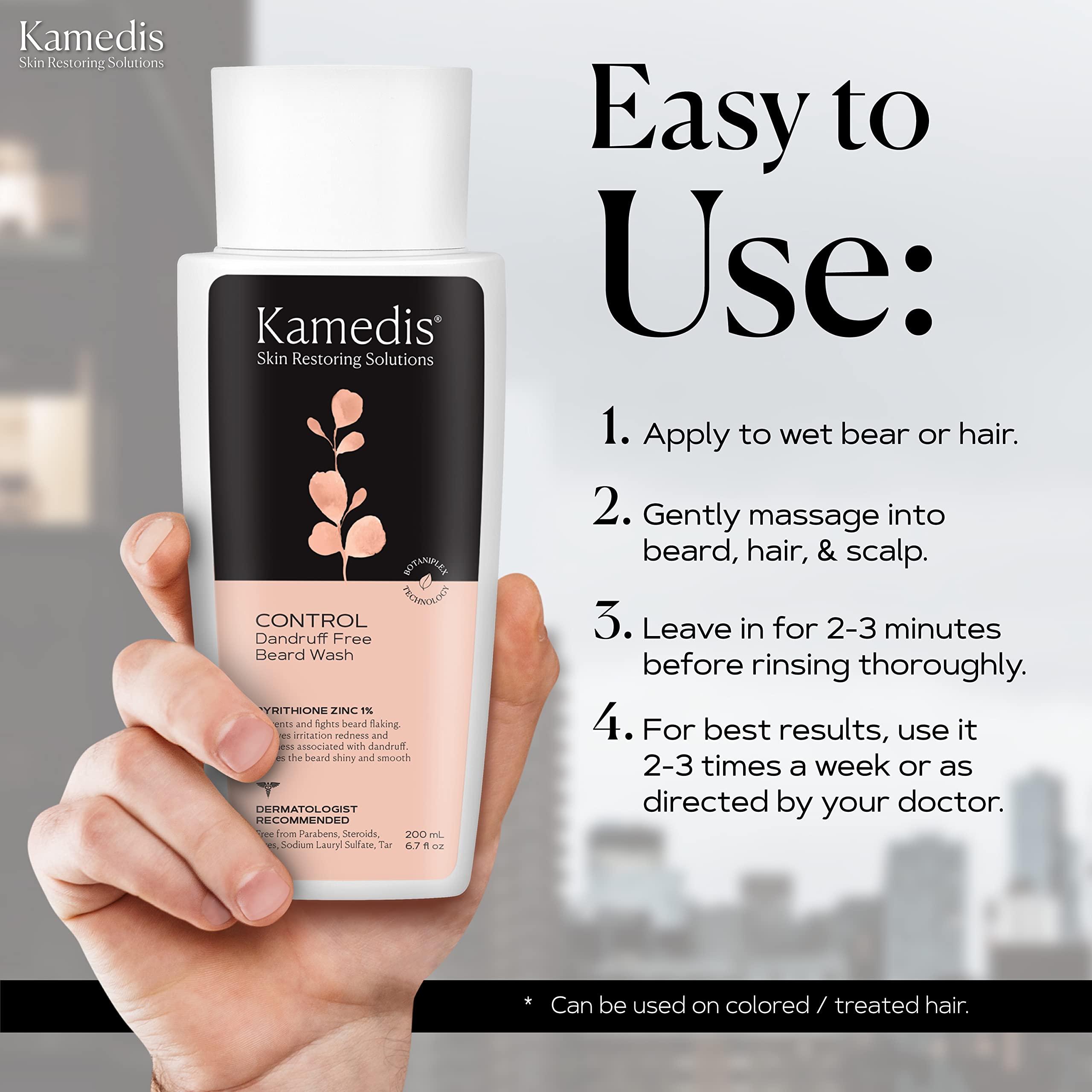 KAMEDIS Beard Wash - 6.7 Oz, Dandruff & Flake Free Ultimate Men's Shampoo, Contains Pyrithione Zinc & Salicylic Acid, Alleviates Itching & Irritation