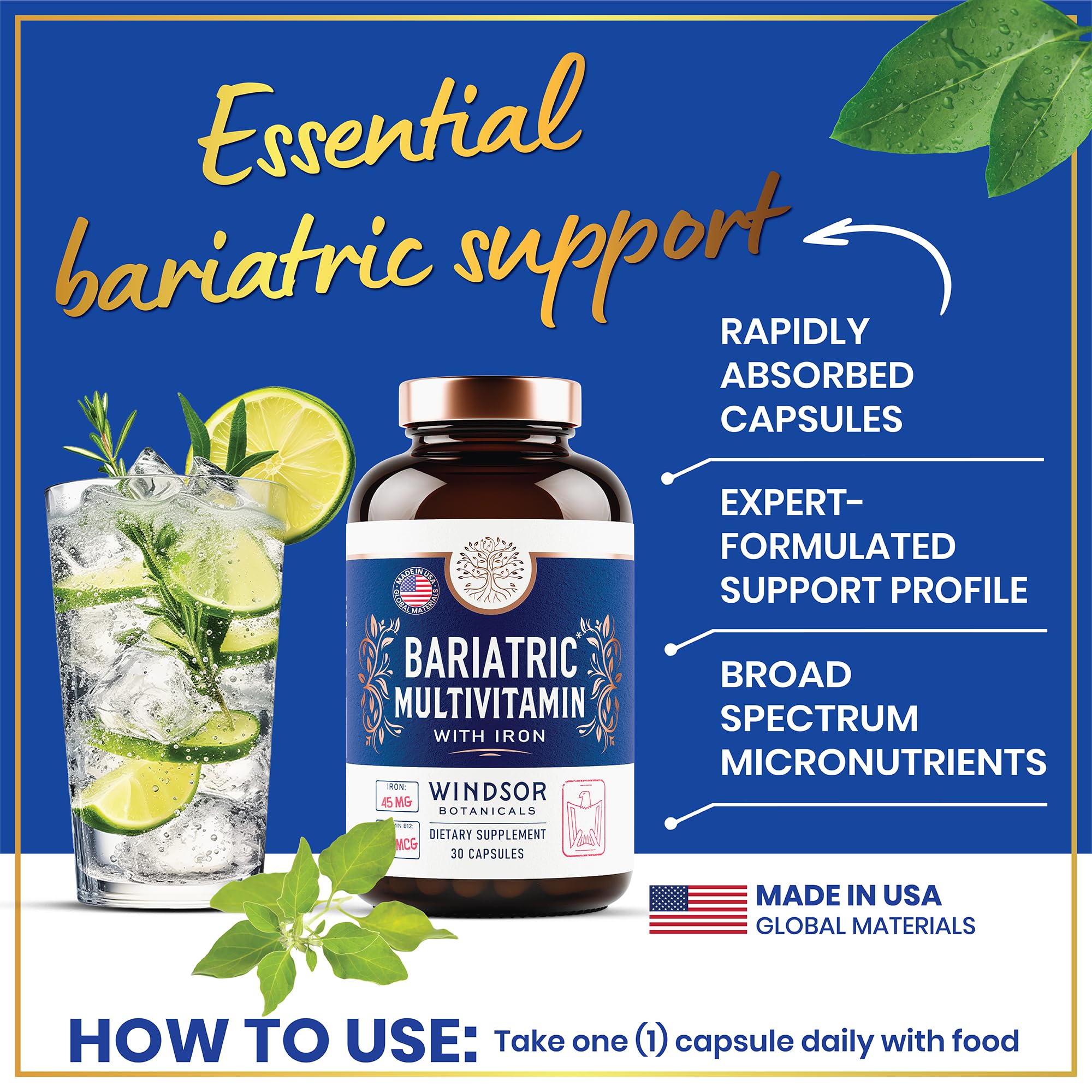 Bariatric Multivitamin with Iron - 45mg Iron Easy to Swallow, One a Day Bariatric Vitamins for Women and Men - Gastric Bypass, Gastric Sleeve Recovery Vitamin Multivitamins - 30 Caps