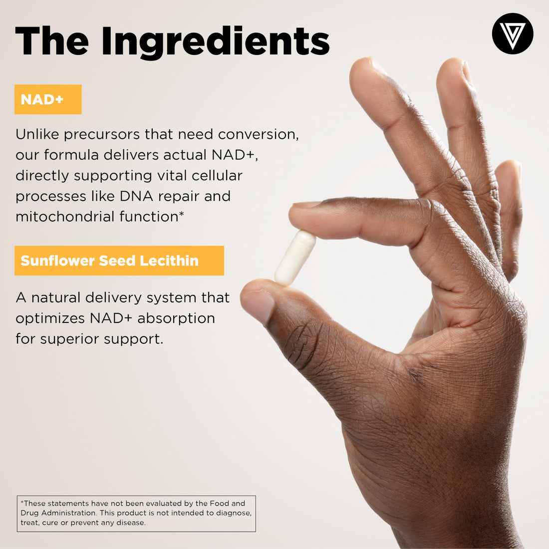 Vital Vitamins NAD Plus Supplement - Made with Liposomal Delivery - Cellular Anti-Aging Support, Energy, Focus - NAD+ (Nicotinamide Adenine Dinucleotide) for Men & Women - 30 Capsules