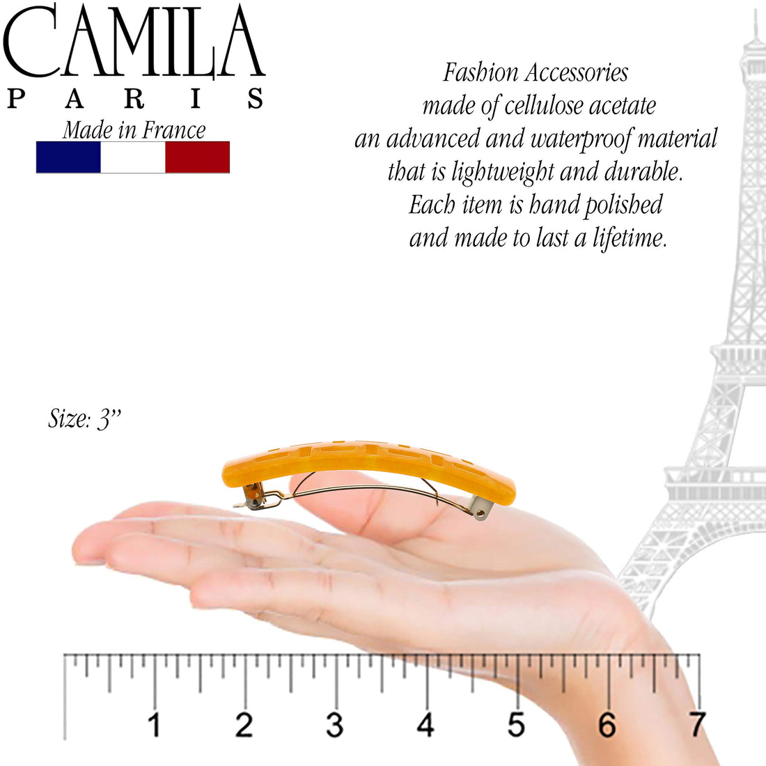 Camila Paris DG47 French Hair Barrettes Clips for Girls Handmade, Strong Hold Grip Hair Clips for Women, No Slip and Durable Styling Girls Hair Accessories, Made in France