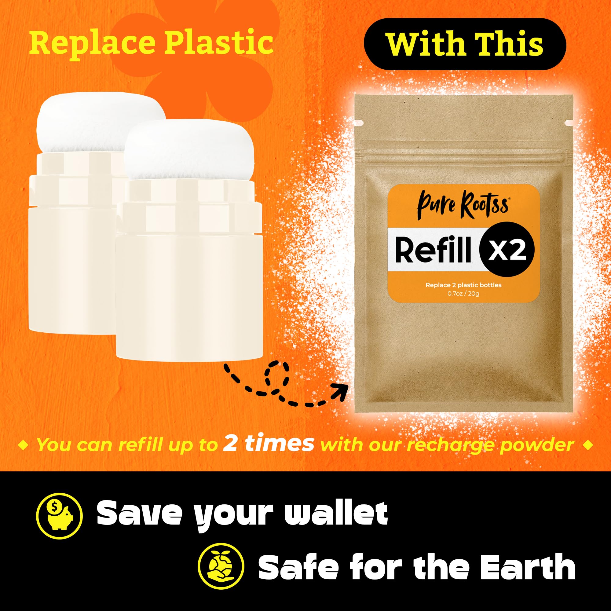 PureRootss Dry Shampoo Powder and Refill X2, Unscented, Non Aerosol, For Dark and Blonde Hair, Hair Volumizing, Mattifying Root, Travel Hair Styling Powder & Fuller Looking Refreshing