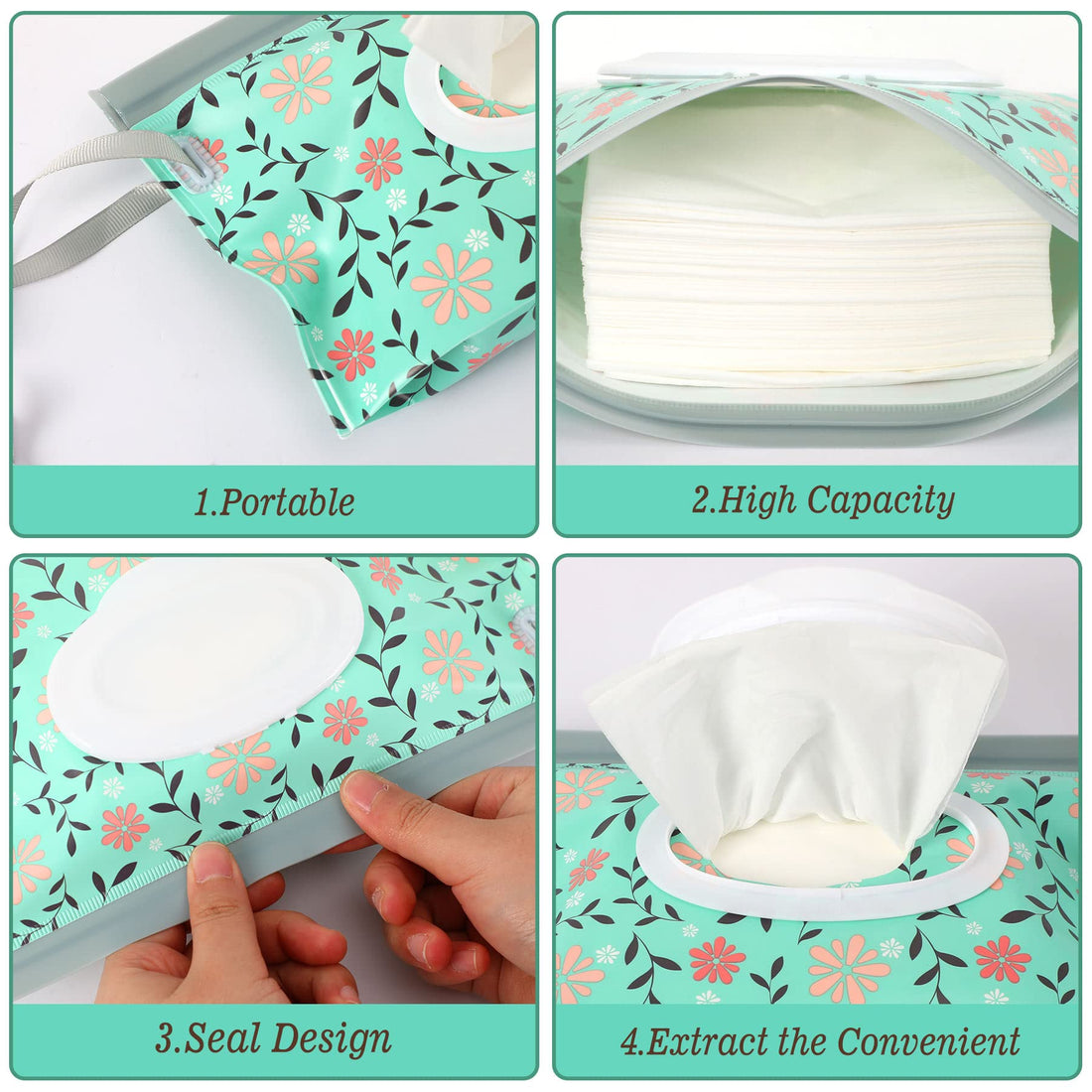 FEBSNOW 2 Pack Baby Wipe Pouch, Portable Wet Wipe Holder Container, Reusable and Refillable Travel Wet Wipes Dispenser Case