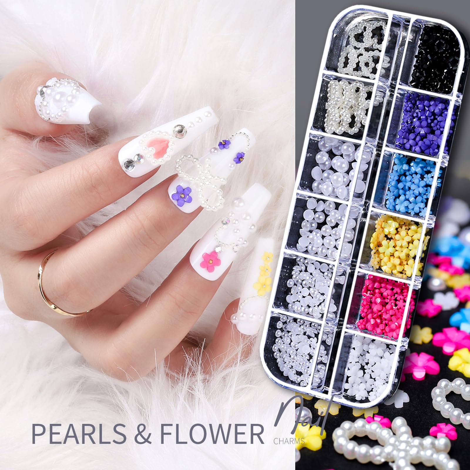 Teenitor Nail Charms Nail Art Kit with 15 Sheets Gold Nail Stickers, 6 Boxes of Nail Gems Nail Art Tools Nail Rhinestones for Nails, Nail Supplies 3D Nail Charms and Gems Nail Decals Nail Pearls