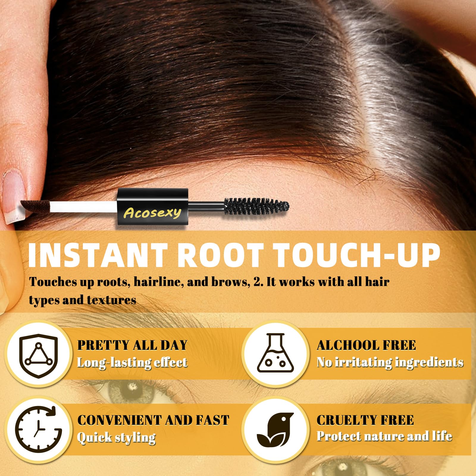 New Cover Touch Up Gray Brush-in Wand,Quick Cover Root Touch Up Rescue, Mascara Natural Water-Resistant Temporary Gray Concealer Cover Up Brush for Hair Mustache & Beard (Dark Brown, 1 Pack)