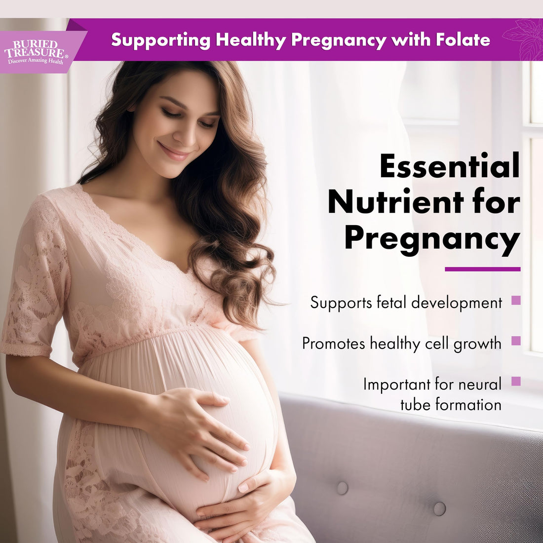 Buried Treasure Folate Drops - Methylated B-9 (Calcium L-5 Methyltetrahydrofolate), Supports Energy Production, Heart Health, and Pregnancy, 5-MTHF Supplement Vegan Safe, 120 Servings