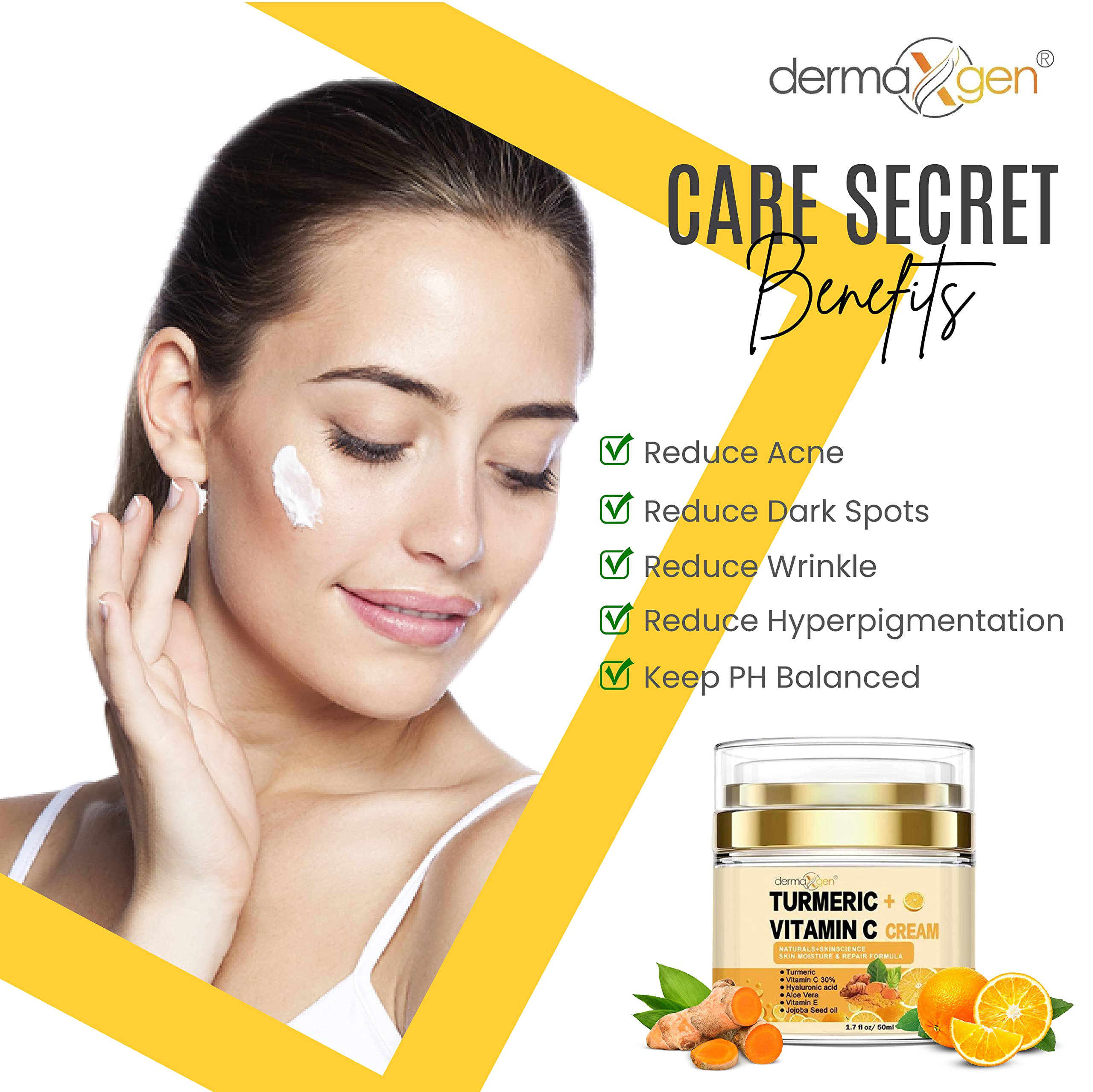 DERMAXGEN Turmeric Face Cream + 30% Vitamin C Glow Boosting Moisturizer & Skin Repairing, Hydrating with Organic Ingredients Anti-Aging Facial Cream, Normal, Dry, Oily & Combination Skin - 1.7 FL OZ