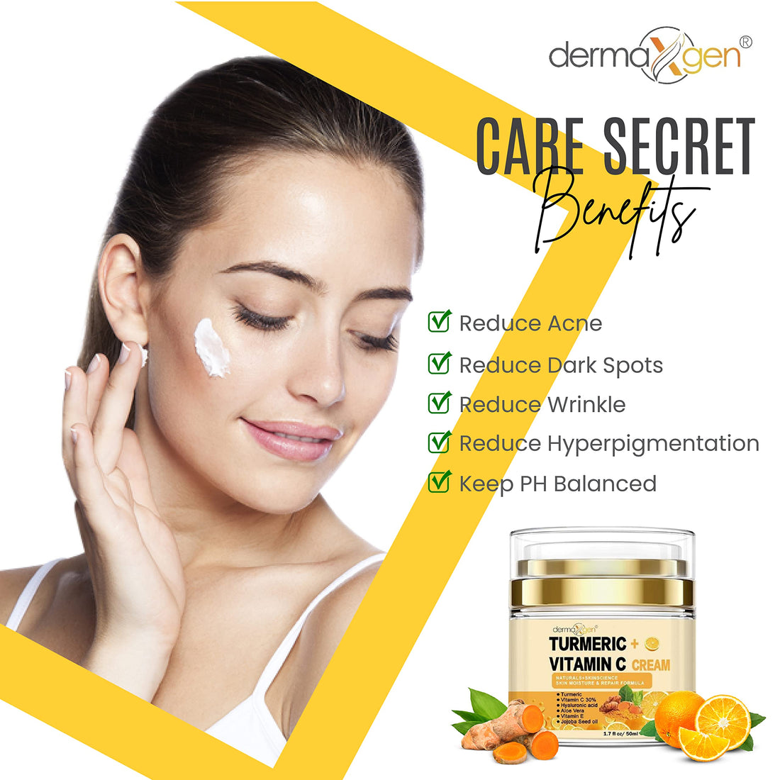 DERMAXGEN Turmeric Face Cream + 30% Vitamin C Glow Boosting Moisturizer & Skin Repairing, Hydrating with Organic Ingredients Anti-Aging Facial Cream, Normal, Dry, Oily & Combination Skin - 1.7 FL OZ