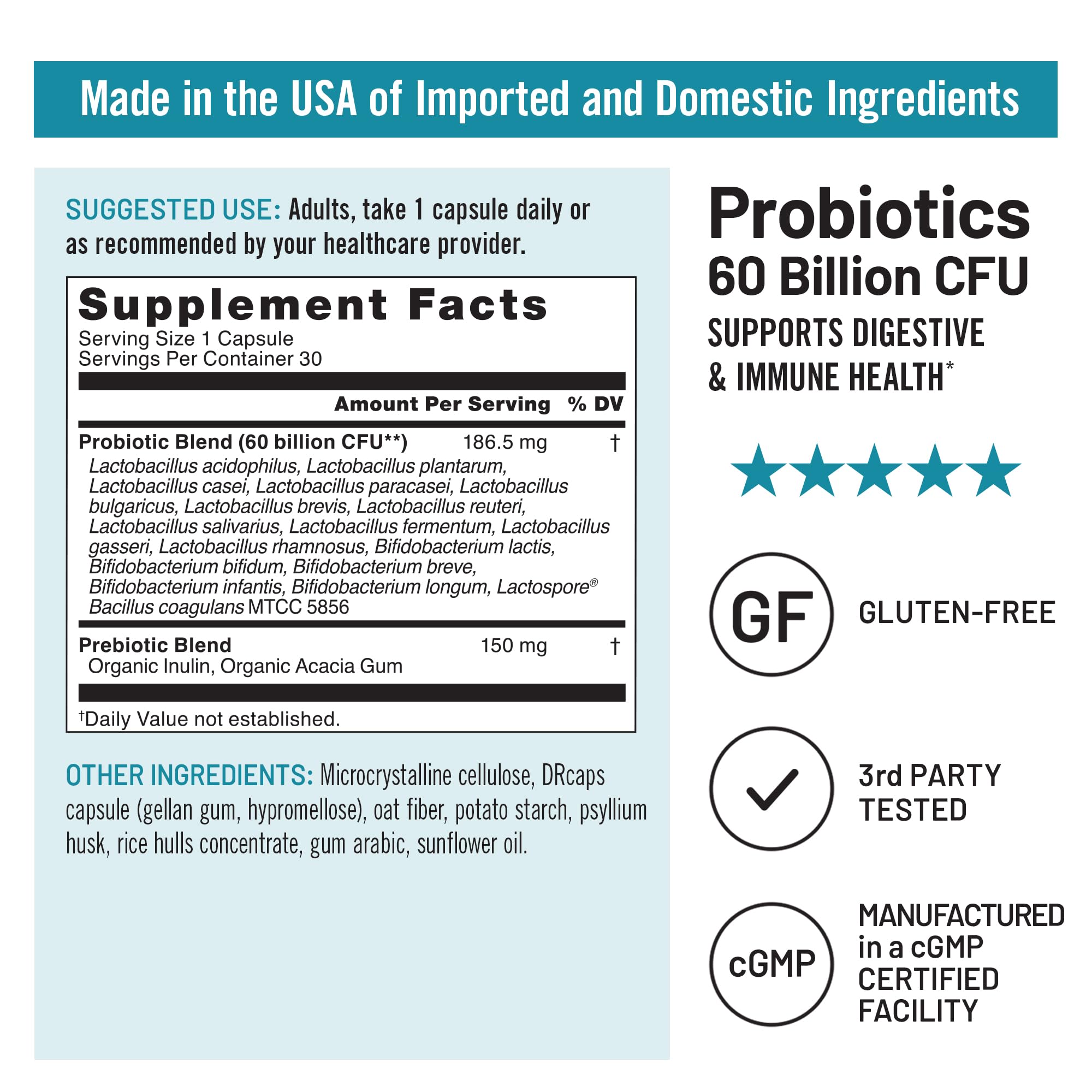 NatureWise Probiotics 60 Billion CFU - 17 Strains + Organic Prebiotics - Immune, Digestive & Gut Health Support for Women & Men - Vegetarian, Gluten-Free, Non-GMO - 30 Capsules[1-Month Supply]
