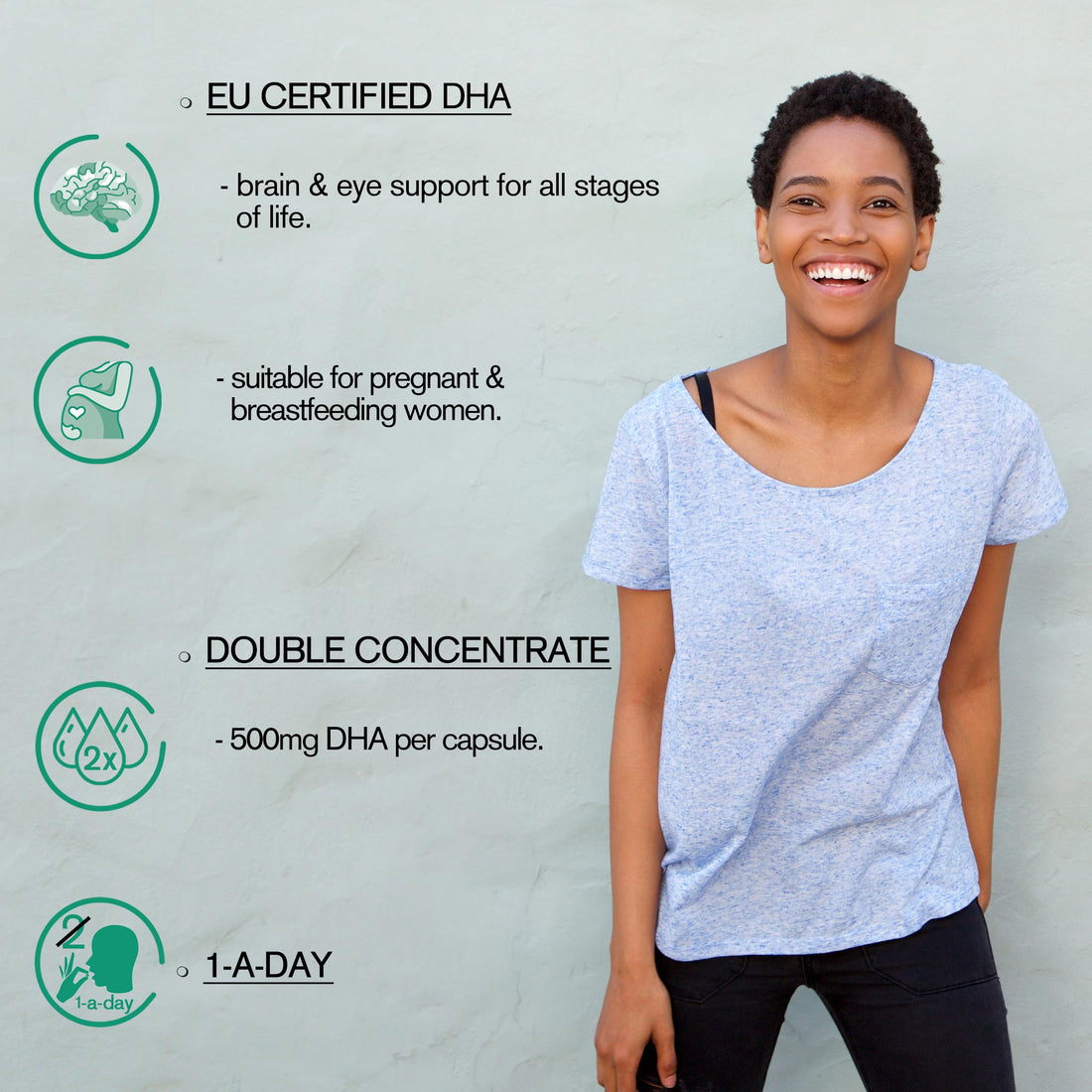 DHA Supplements (30) | Double Concentrate Omega 3 DHA 500mg PER Capsule - 1 a Day| Brain & Eye Health | Vegan DHA - Omega 3 Algae Oil |DHA 1000mg x 2 Capsules | Sustainable DHA Capsules