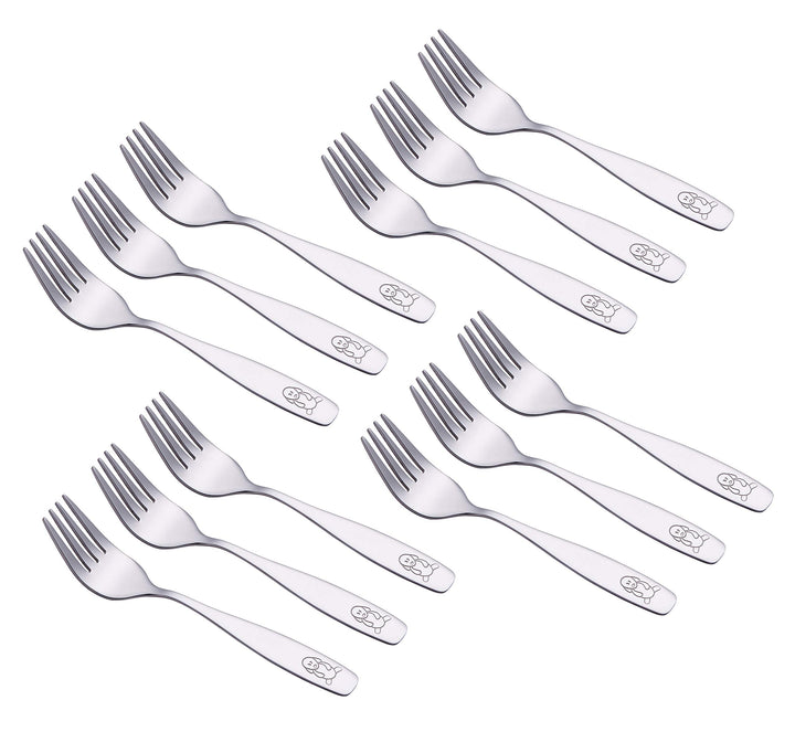 ANNOVA Kids Silverware Children's Safe Flatware Set Stainless Steel - Children Forks, Children Tablespoons, Toddler Utensils, Metal Cutlery Set for LunchBox (Stainless Steel Fork, 12)