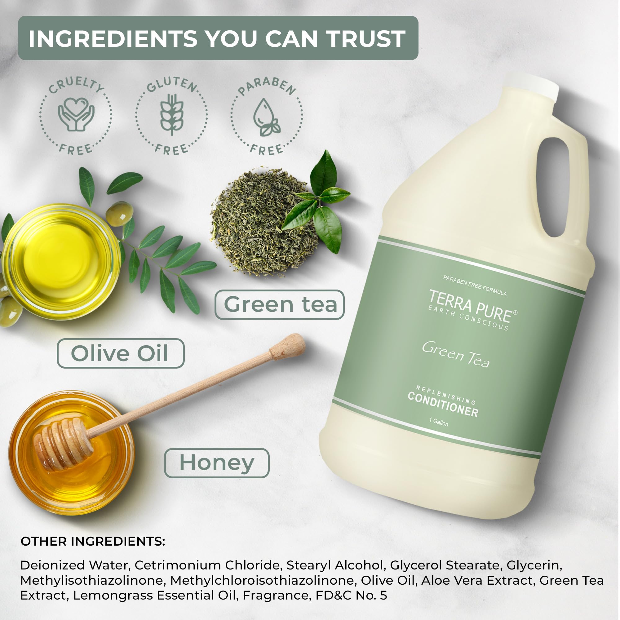 Terra Pure Green Tea Hotel Conditioner | 1 Gallon | for Hospitality & Vacation Rentals to Refill Dispensers | (Single Gallon)