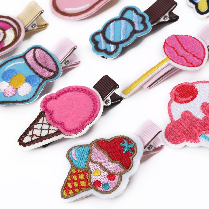 KOONY Baby Girls Hair Clips Cartoon Design Embroidered Patches Barrettes 12pc (Candy)