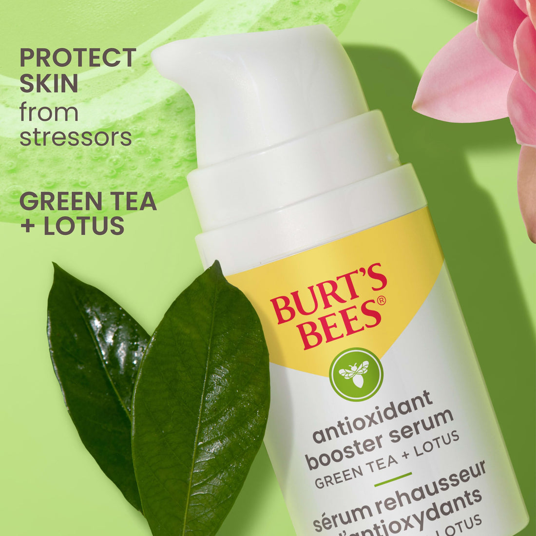 Burt's Bees Green Tea Face Serum, Protects & Improves Skin Tone with Antioxidant Rich Green Tea & Lotus, Naturally Brightening & Firming, Lightweight - Antioxidant Booster Serum (1 oz)