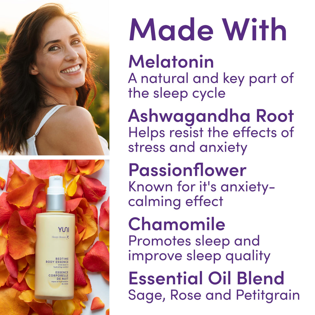 YUNI Sleepy Beauty Bedtime Body Essence, Lightweight body lotion, Renew skinââ‚¬â„¢s appearance overnight, 3.4 fl. oz.