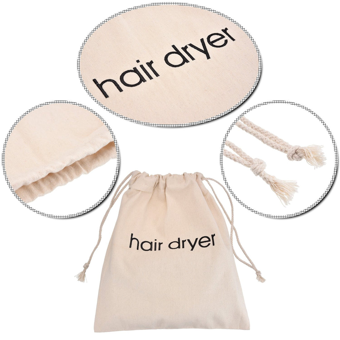 Bememo Hair Dryer Bags Cotton Drawstring Bag Container Hairdryer Bag, 11.8 by 13.8 Inch, Beige