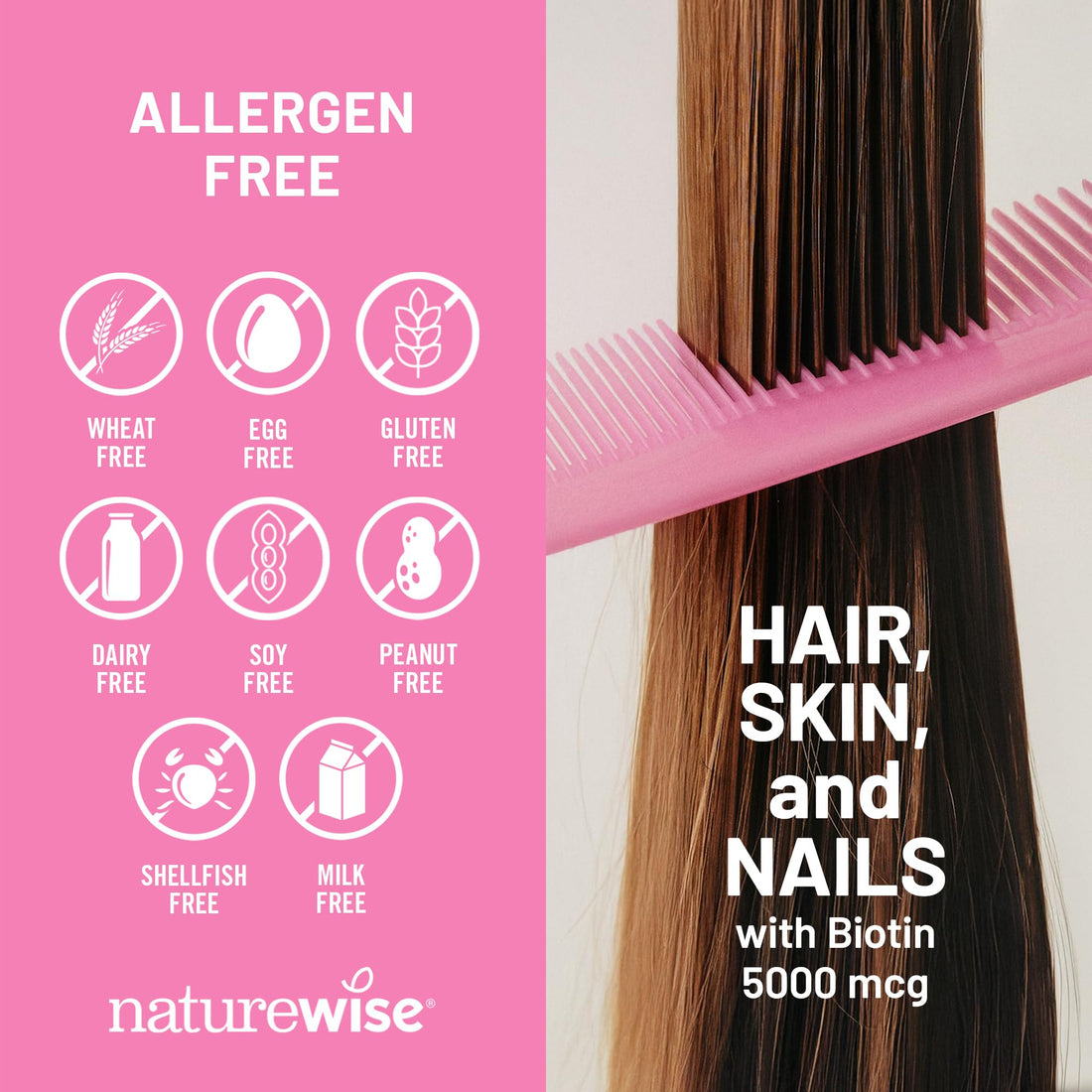 NatureWise Hair Skin and Nails Vitamin, Biotin 5000mcg w/Hyaluronic Acid, Collagen for Women with C, B Complex, D3, A, E, Iron - Non-GMO, Gluten Free - 540 Softgels[6-Month Supply]