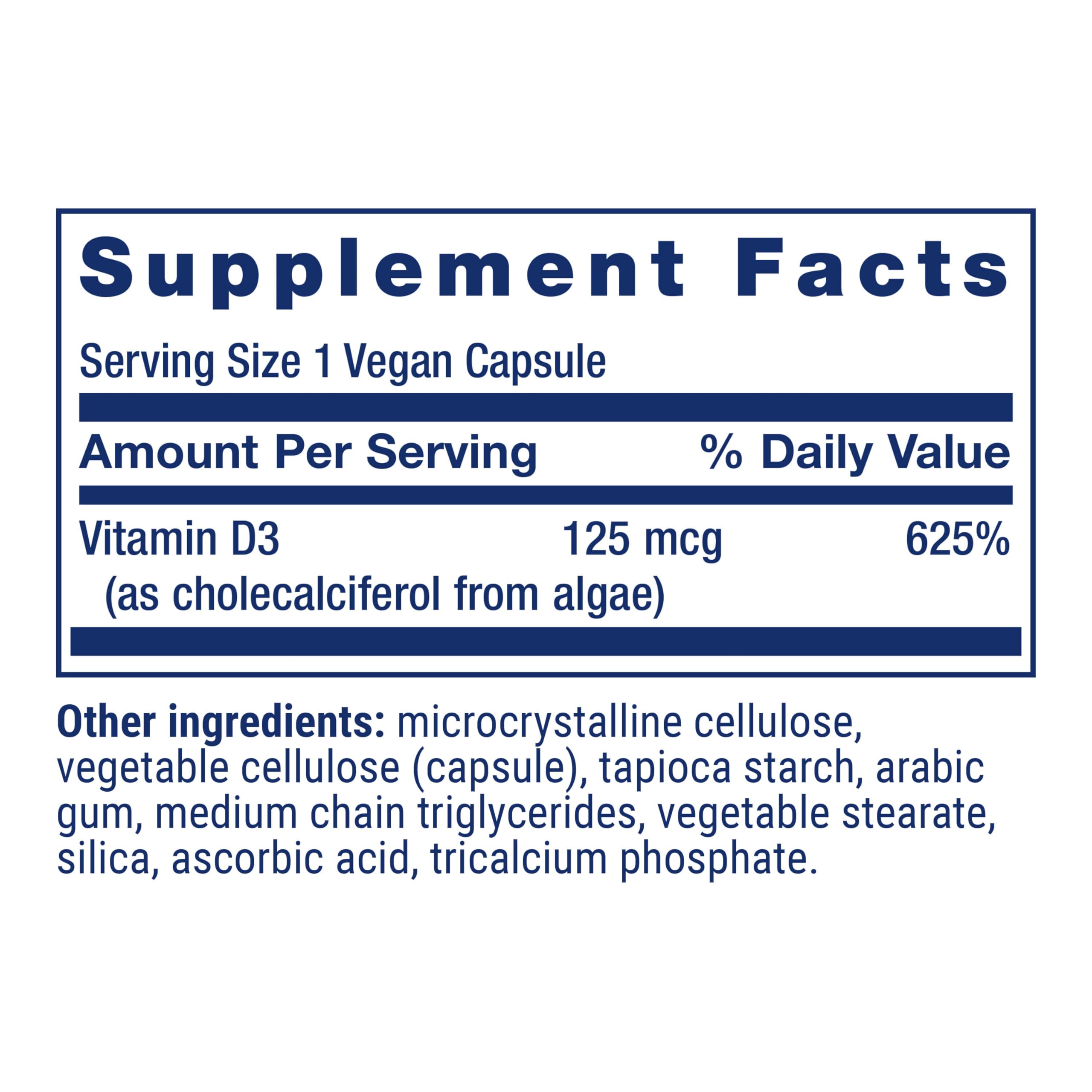 Life Extension Vegan Vitamin D3, Joint/Bone Health, Immune Support, Non-GMO, Gluten Free, 60 Count