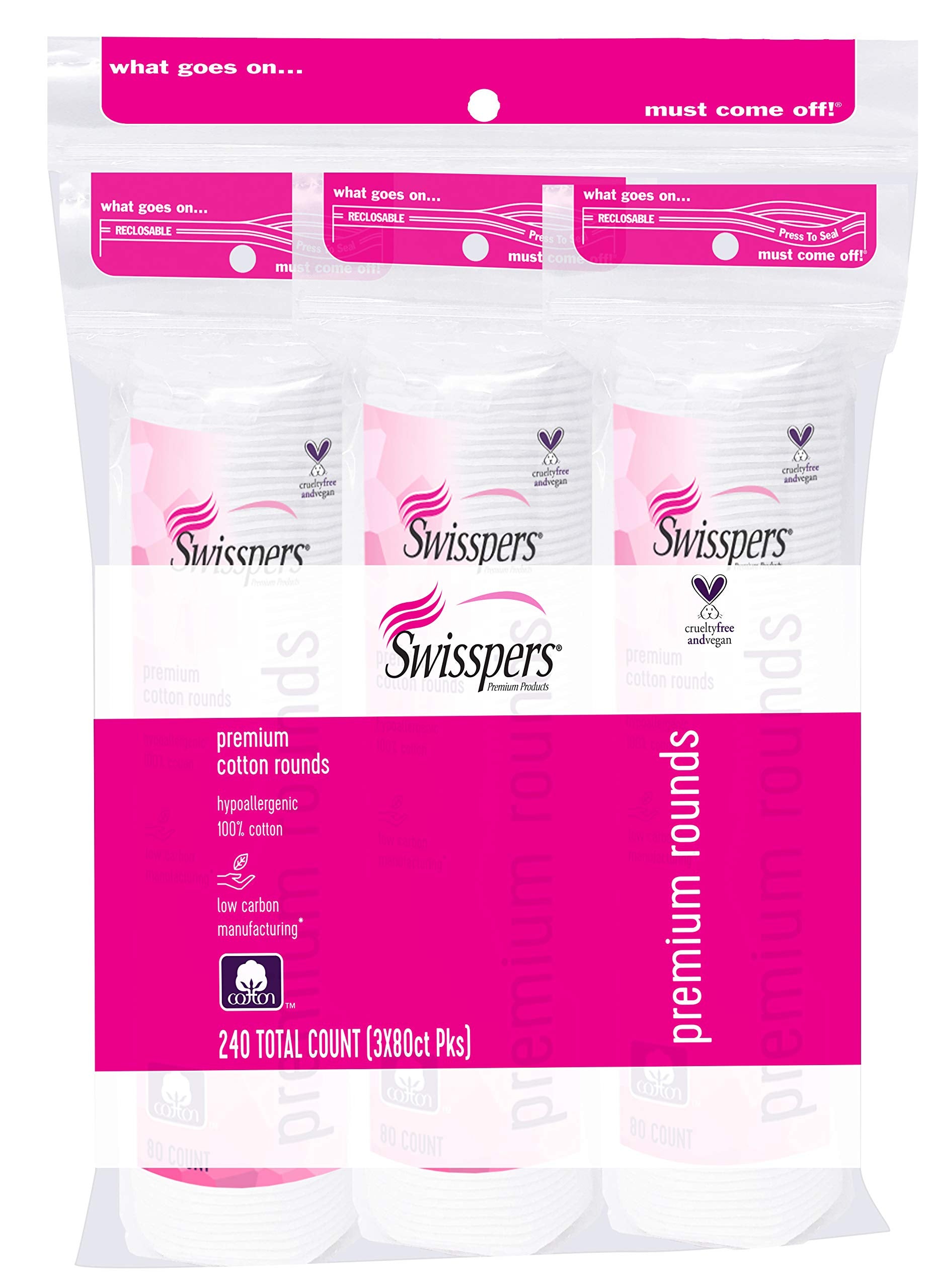 Swisspers Premium 100% Cotton Rounds, 240 Count