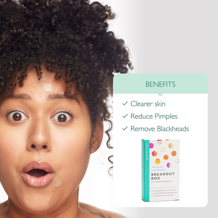 Patchology Breakout Box 3-in-1 Acne Treatment Kit with 3 Nose Strips, 24 Salicylic Acid Dots, and 24 Hydrocolloid Dots