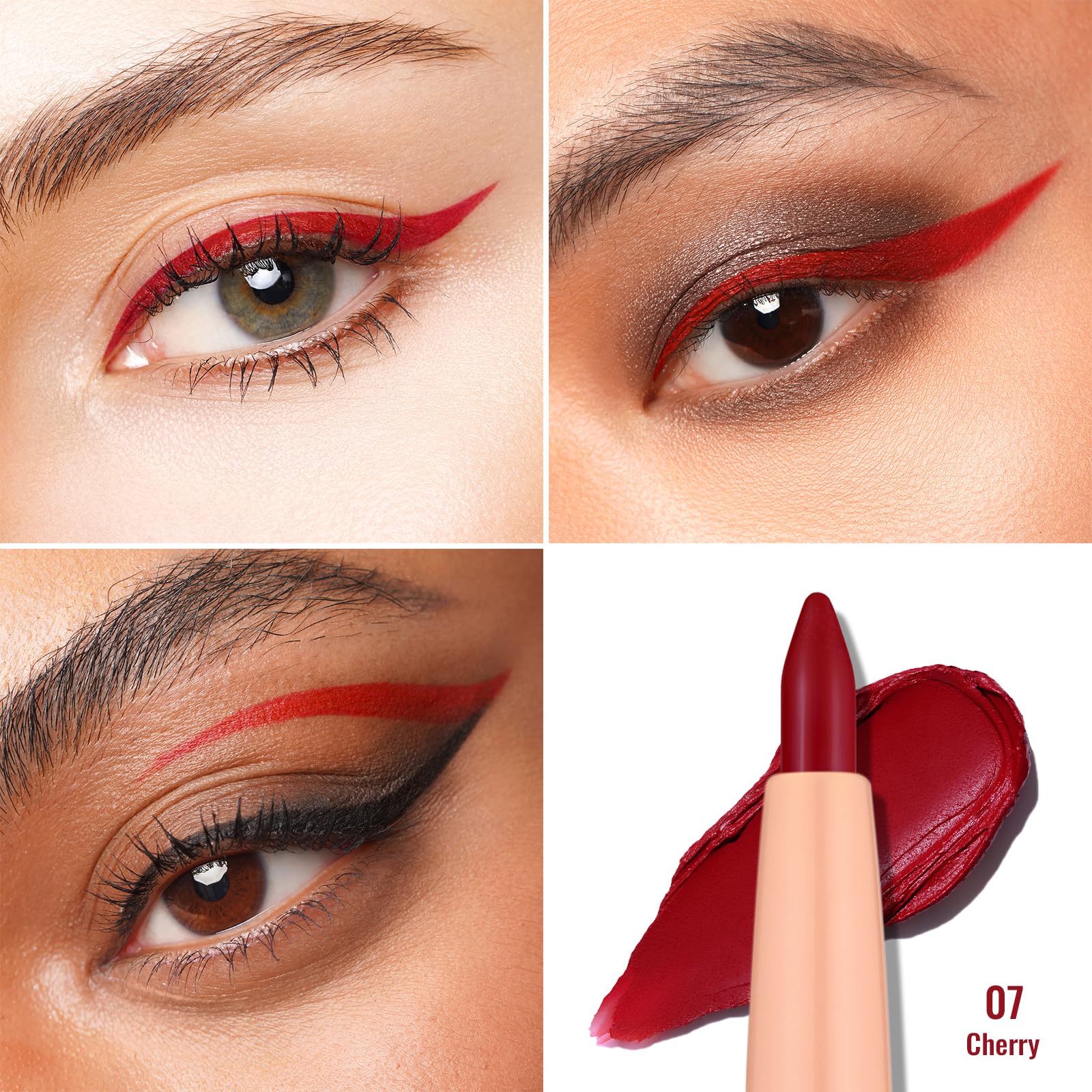 Oulac Red Eyeliner Pencil Retractable 2in1 Waterproof Eye Liner and Lip Liners, Smooth and Creamy, Long Lasting Matte Finish, Vegan & Cruelty-Free, 07 Cherry