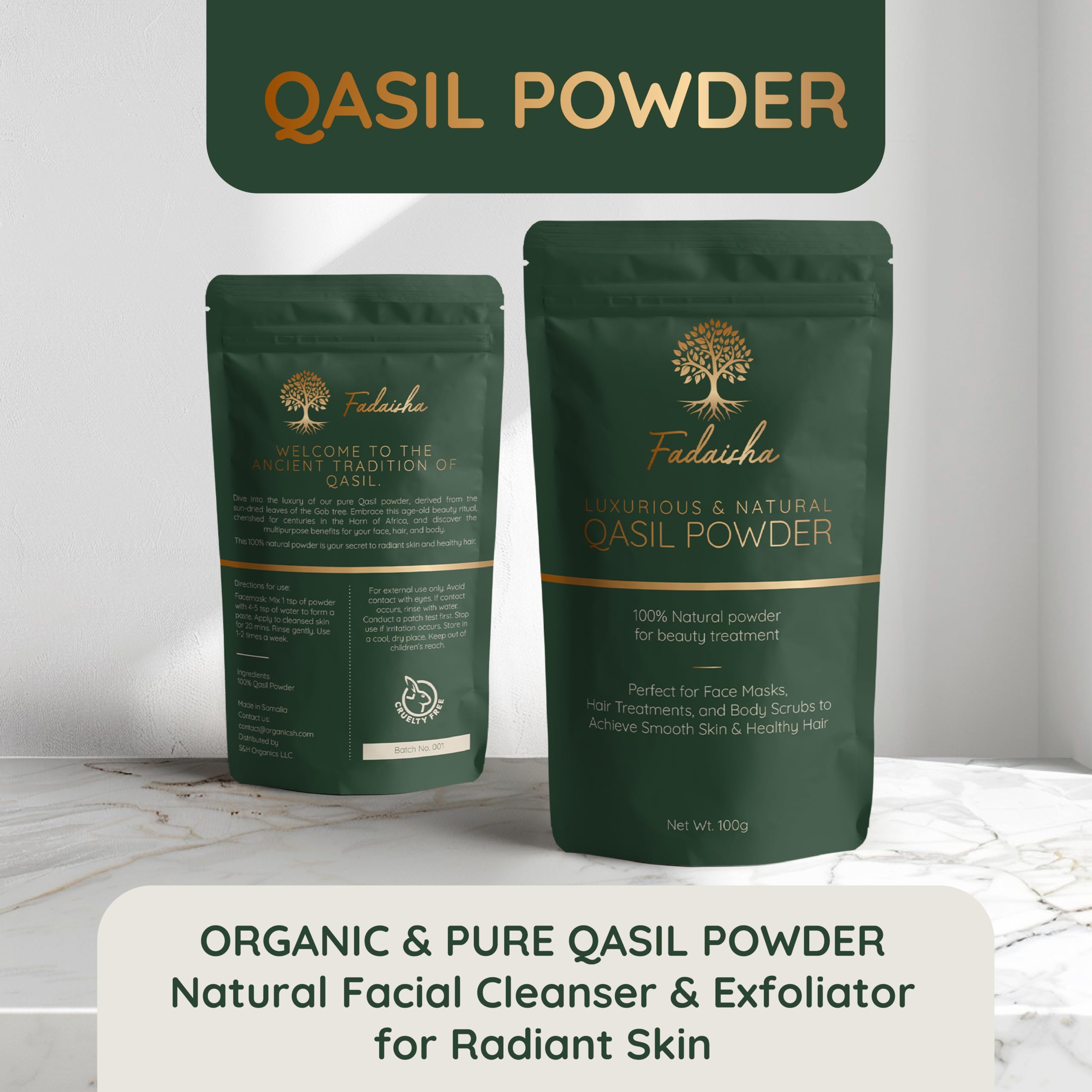 Fadaisha Pure 100% Qasil Powder - Natural Herbal Facial Cleanser & Exfoliator for Radiant Skin - Nourish & Rejuvenate Your Complexion - Skincare Face/Body Mask with Zero Added Chemicals- 100gr