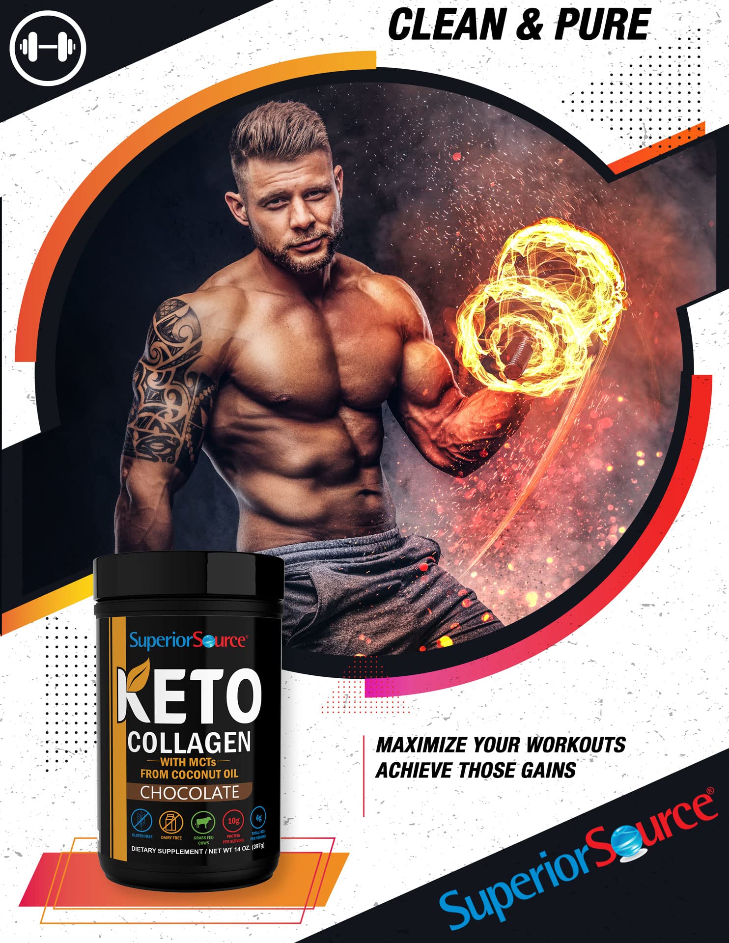 Superior Source Keto Collagen Protein Powder Chocolate (14 oz), Grass Fed Collagen Peptides with MCT Oil, 23 (17 g) Servings, Pre/Post Workout, Gluten Free, Paleo Friendly, Non-GMO