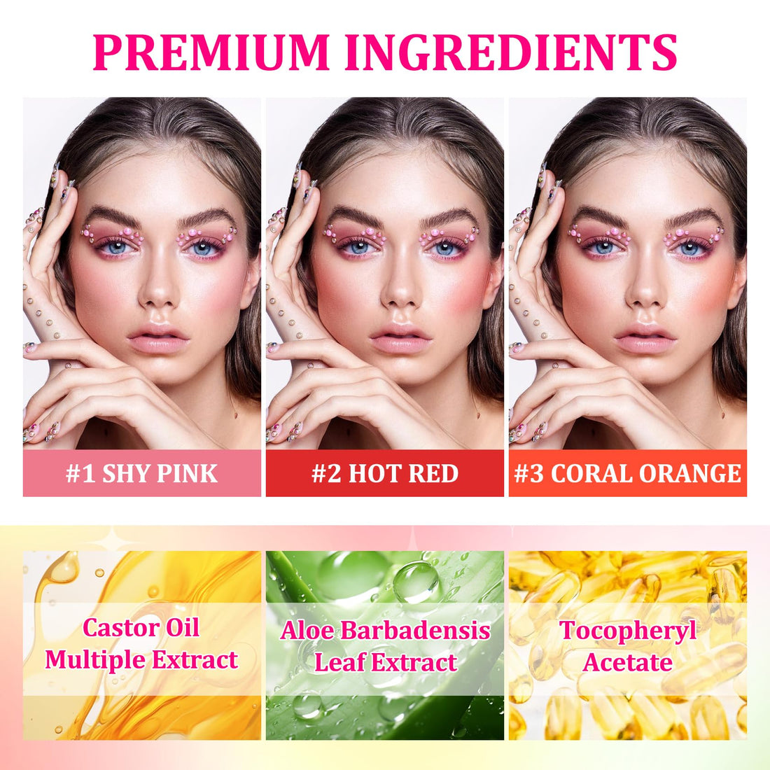 3PCS Blush Stick for Cheeks,Multi-use Solid Matte Makeup Stick Blush Cream for Cheek Eyes and Lips Tint,Moisturizing Tinted Cream Blush,Natural Blendable Cheek Blusher with 3 Makeup Sponges