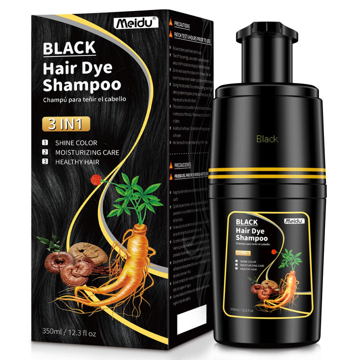IIIMEIDU Black Hair dye Shampoo 3 in 1, Natural Hair Color Shampoo for Gray Hair, Shampoo Tinte Para el Cabello for Women and Men 100% Grey Hair Coverage, 350ml