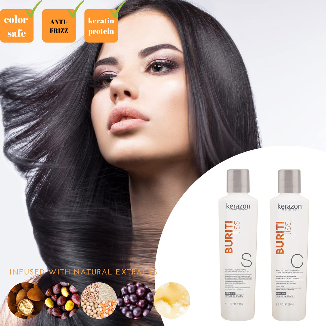 Sulfate Free Anti Frizz Color Safe Keratin Care Shampoo & Conditioner DUAL pack. Imported. NEW LOOK AND PACKAGING!!