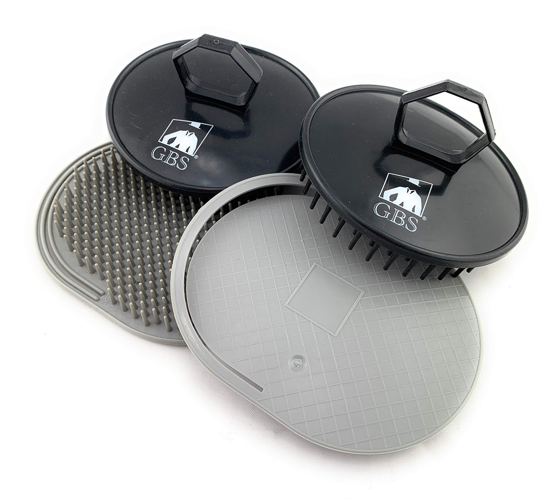 GBS Soft Pocket Shower Palm Hair Brush. Massage & Head Scratcher. 4-Pack - 2 Gray 2 Black Shower Shampoo Brush - Head Scrubber Promotes Hair Growth. Multi Use for Women Men Beard !