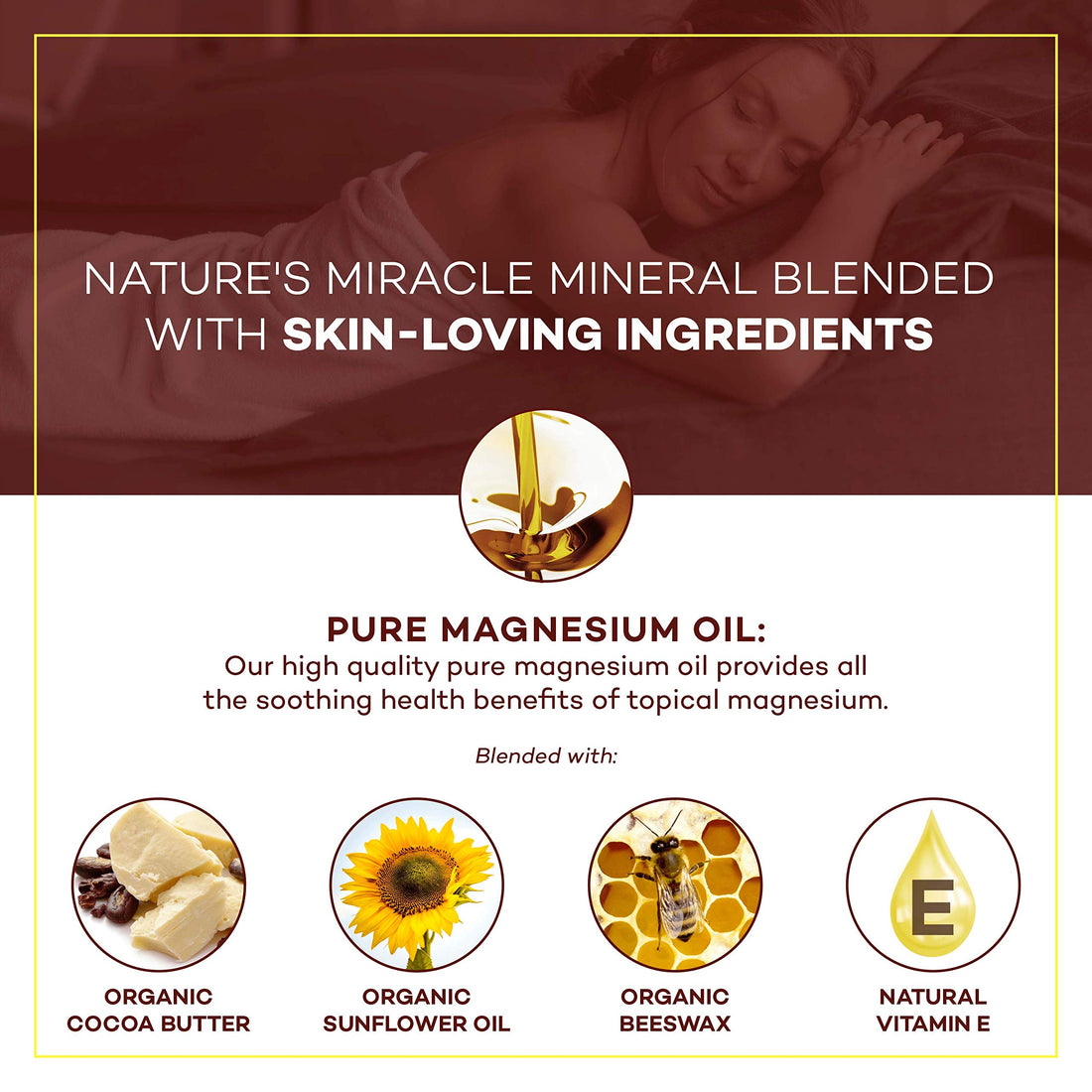 Seven Minerals, Natural Magnesium Cream for Pain Calm, Leg Cramps, Sleep & Muscle Soreness With Moisturizing Organic Cocoa Butter & Vitamin E - No Harmful Ingredients USA Made Safe for Kids (8 fl oz)