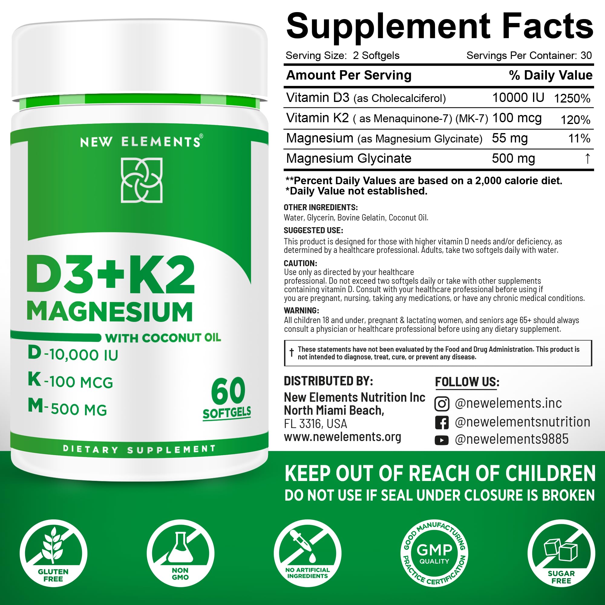 Vitamin D3 K2 Softgels for Women and Men with Magnesium Glycinate 500mg | Vitamins D3 10000iu & Magnesium Supplement for Bone Health | Immune Support | Non-GMO | Gluten-Free | Sugar Free