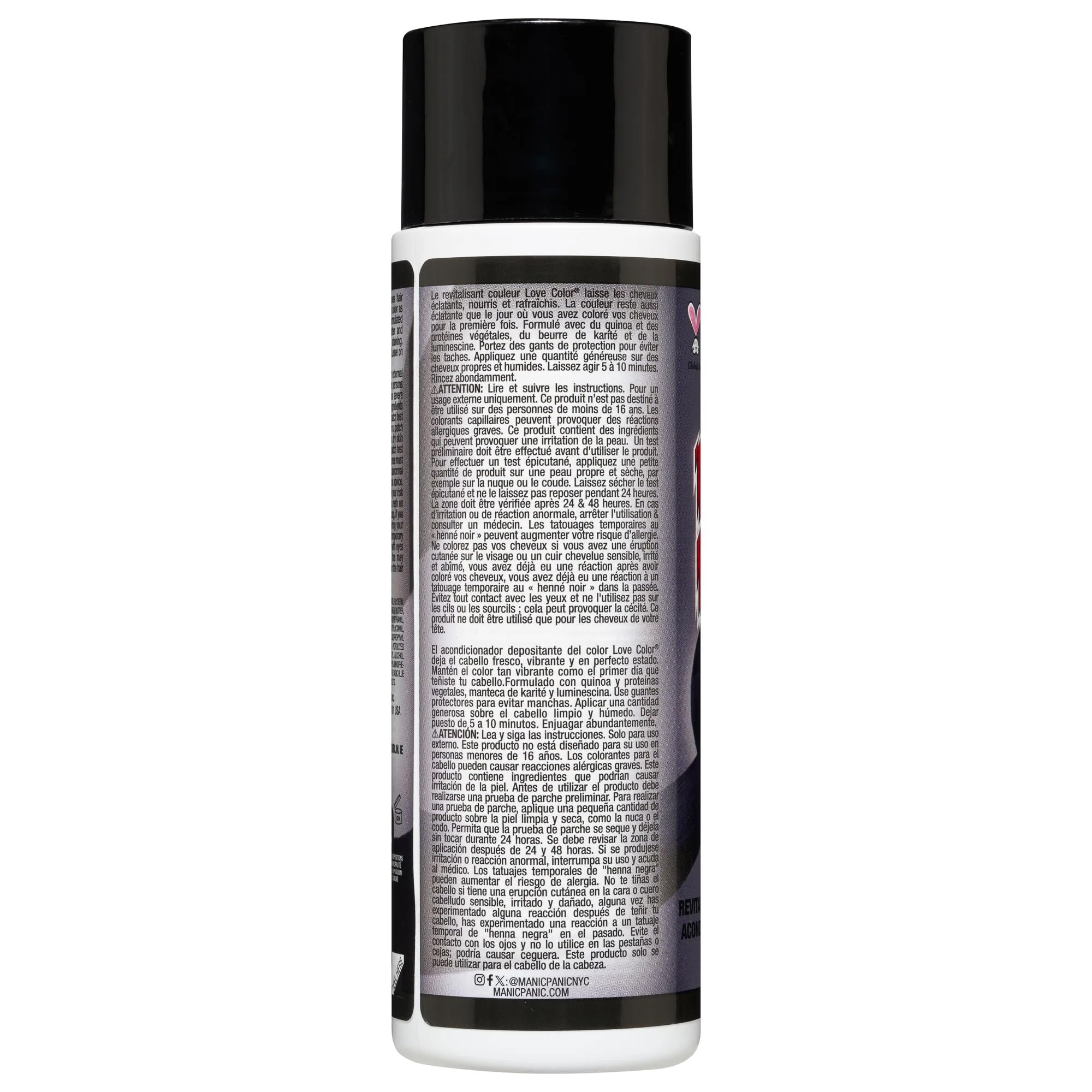 MANIC PANIC Cool-Toned Black Color Depositing Conditioner - Love Color Hair Conditioner Keeps Hair Vibrant, Nourished & Refreshed - Formulated with Shea Butter & Quinoa - Black Kat (8oz)