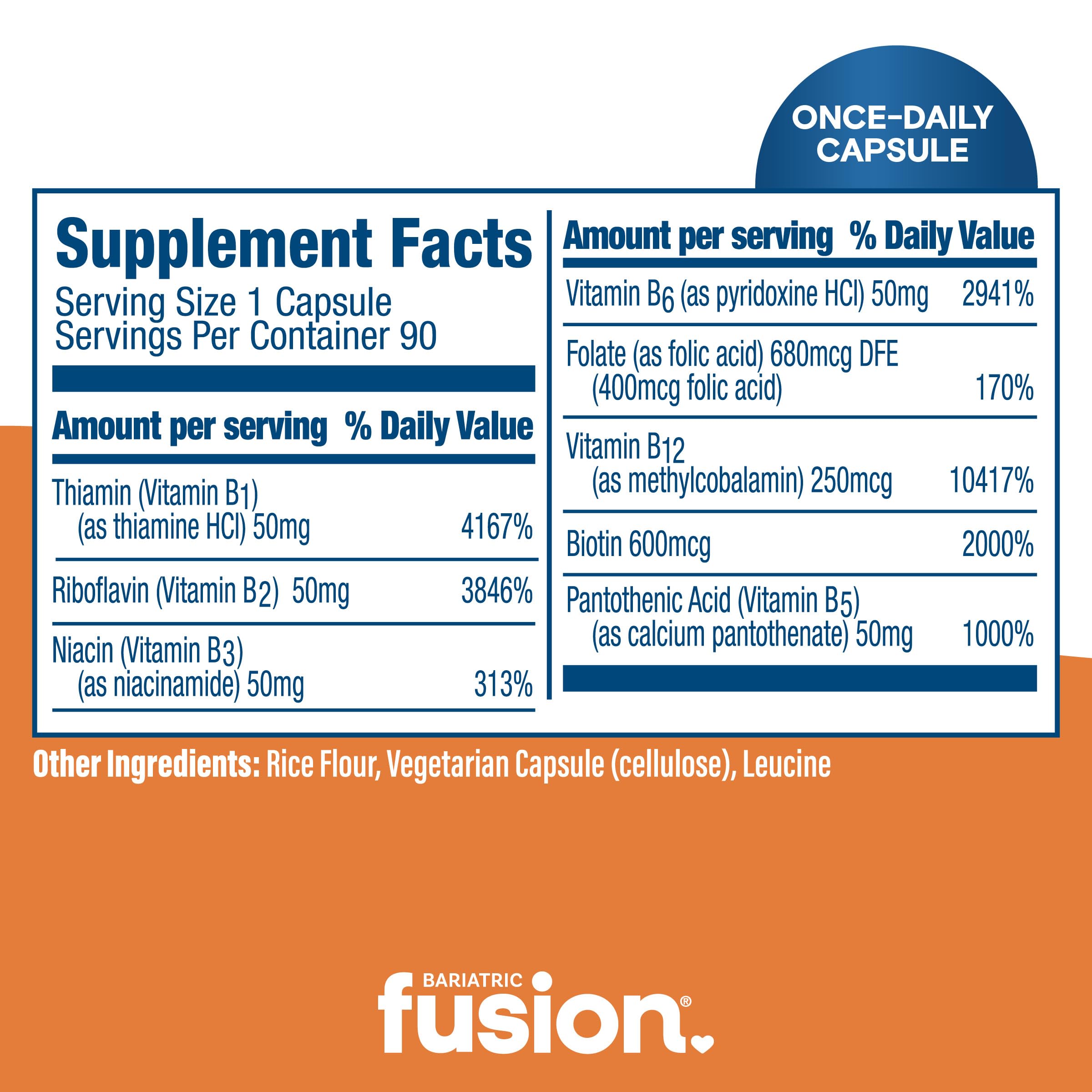 Bariatric Fusion Vitamin B-50 Complex | Vegan B Complex Vitamins for Women and Men | Easy to Swallow Vitamin B Complex Capsule | 8 B Vitamins Including Vitamin B12 | 90 Count | 3 Month Supply