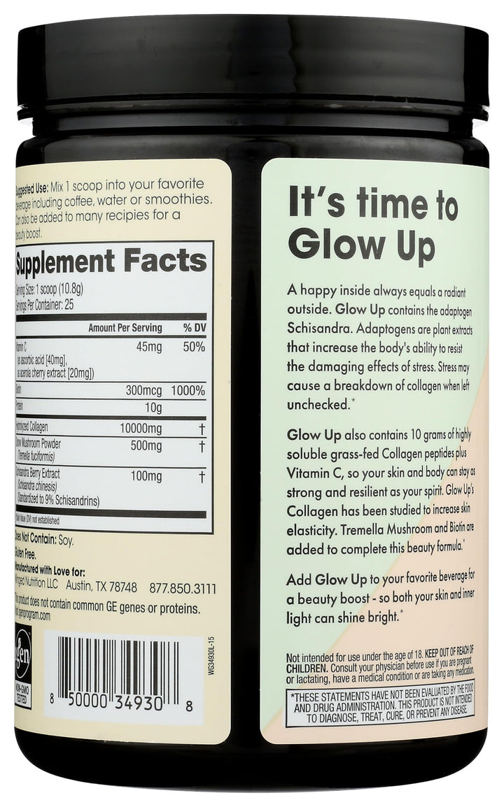 Winged Wellness Glow Up, Collagen Powder for Women - Hair, Skin & Nails Beauty Supplement with Grass-Fed Hydrolyzed Collagen Peptides Adaptogens, Vitamin C & Biotin - 25 Servings, Unflavored