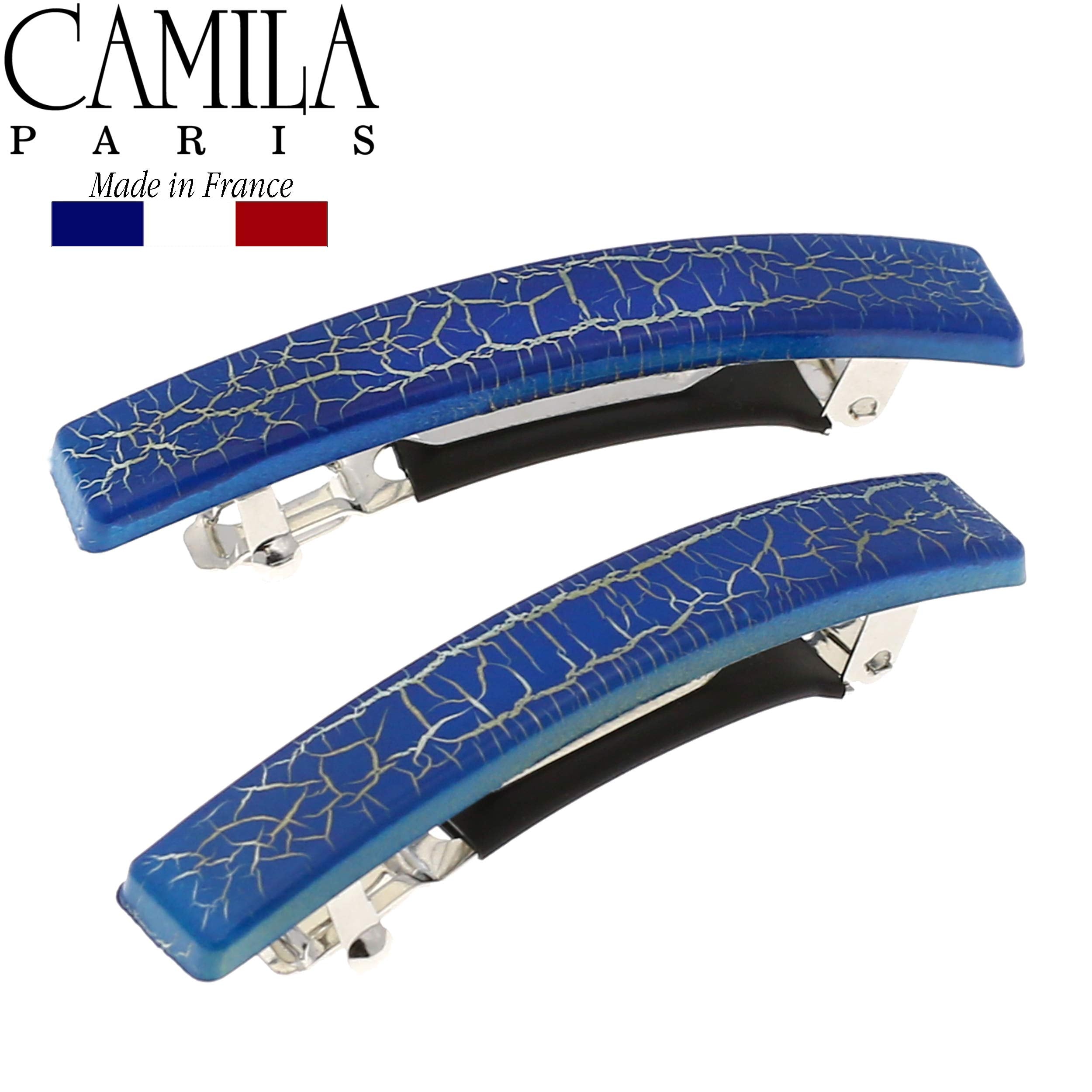 Camila Paris CP2956 French Hair Barrettes Clips for Girls, Set of 2 Rubberized Metal Clasp Strong Hold Grip Hair Clips for Women, No Slip and Durable Styling Girls Hair Accessories, Made in France