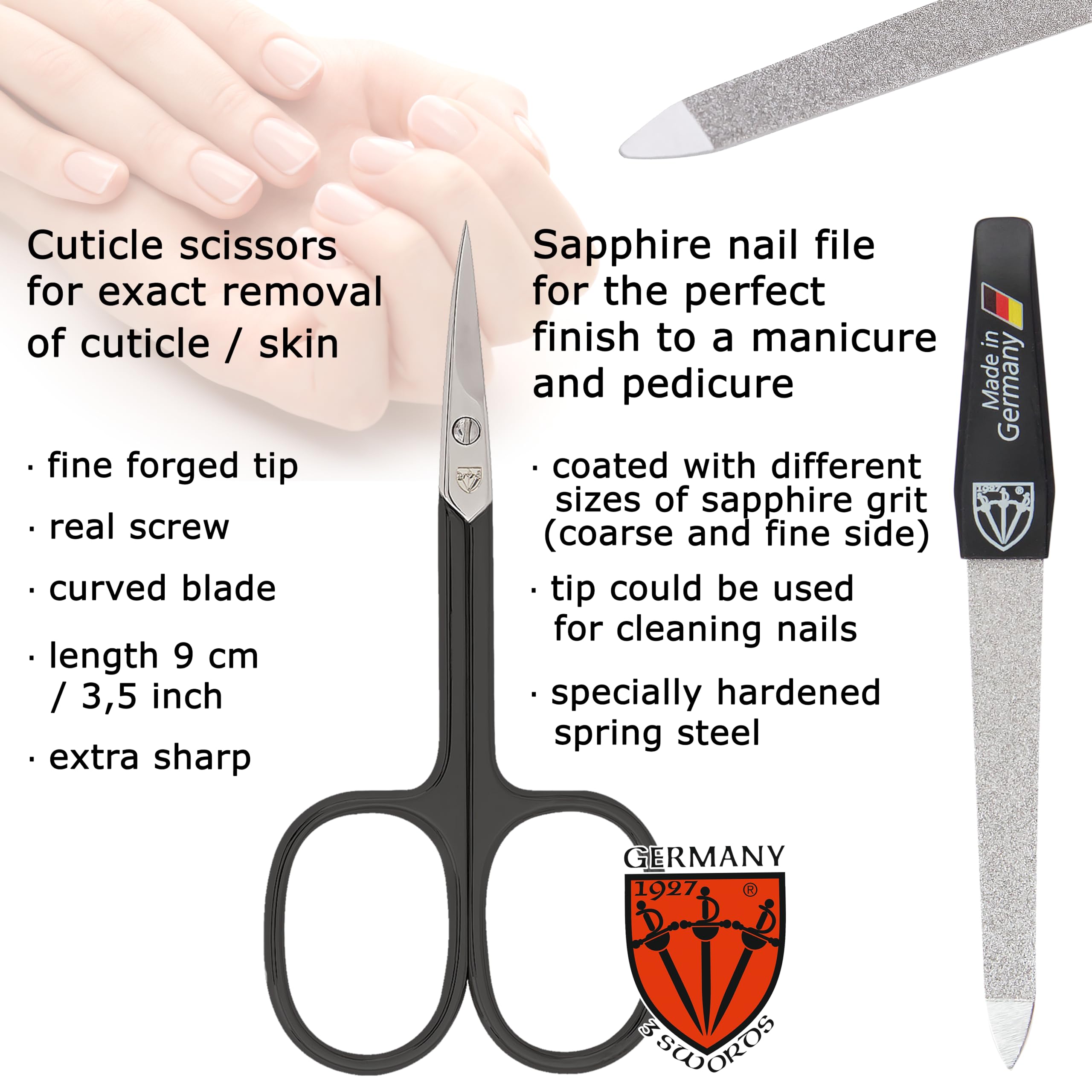 THREE SWORDS • Exclusive 6-Piece Manicure, Pedicure and Grooming set • Synthetic leather white • basic-standard quality