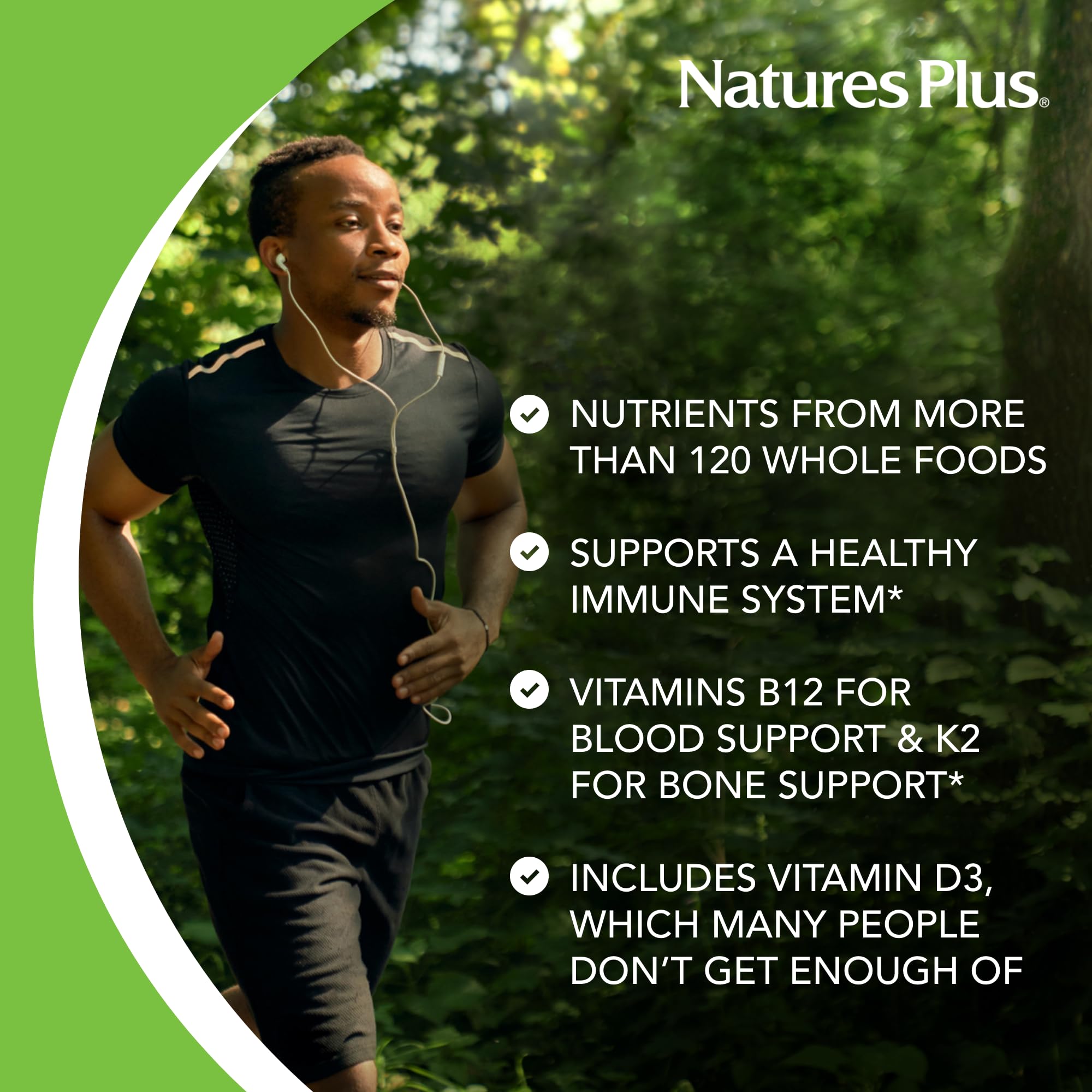 Natures Plus Source of Life Gold Multivitamin - 180 Tablets - Blood Support, Bone Support, Healthy Immune System - Includes Vitamins D3, B12, K2 & Over 120 Whole Food Nutrients - 60 Servings
